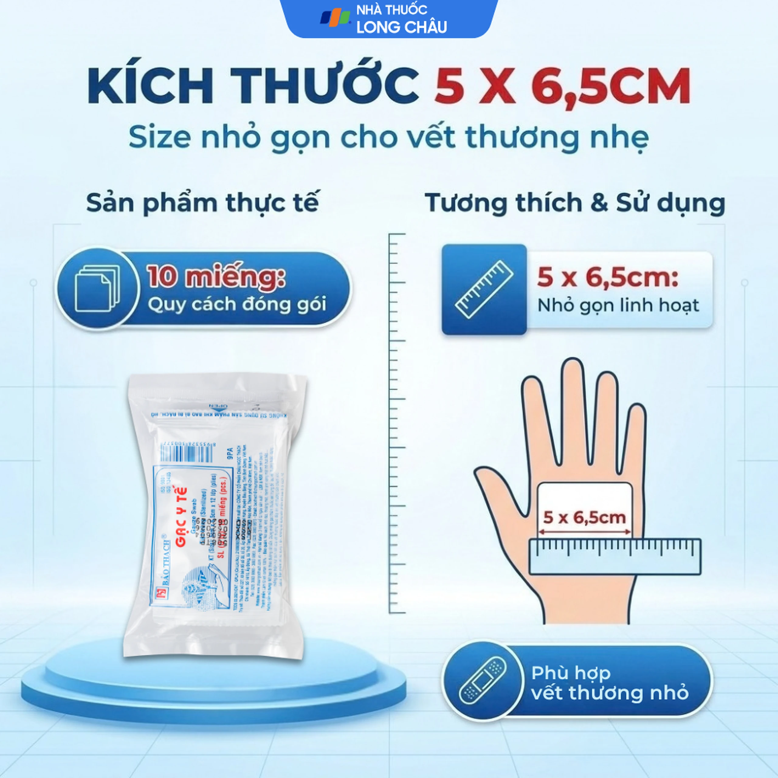 Gạc tiệt trùng Bảo Thạch nhỏ 5x6.5cm x 12 lớp (10 miếng) sơ cứu vết thương, thấm máu và dịch tiết 4