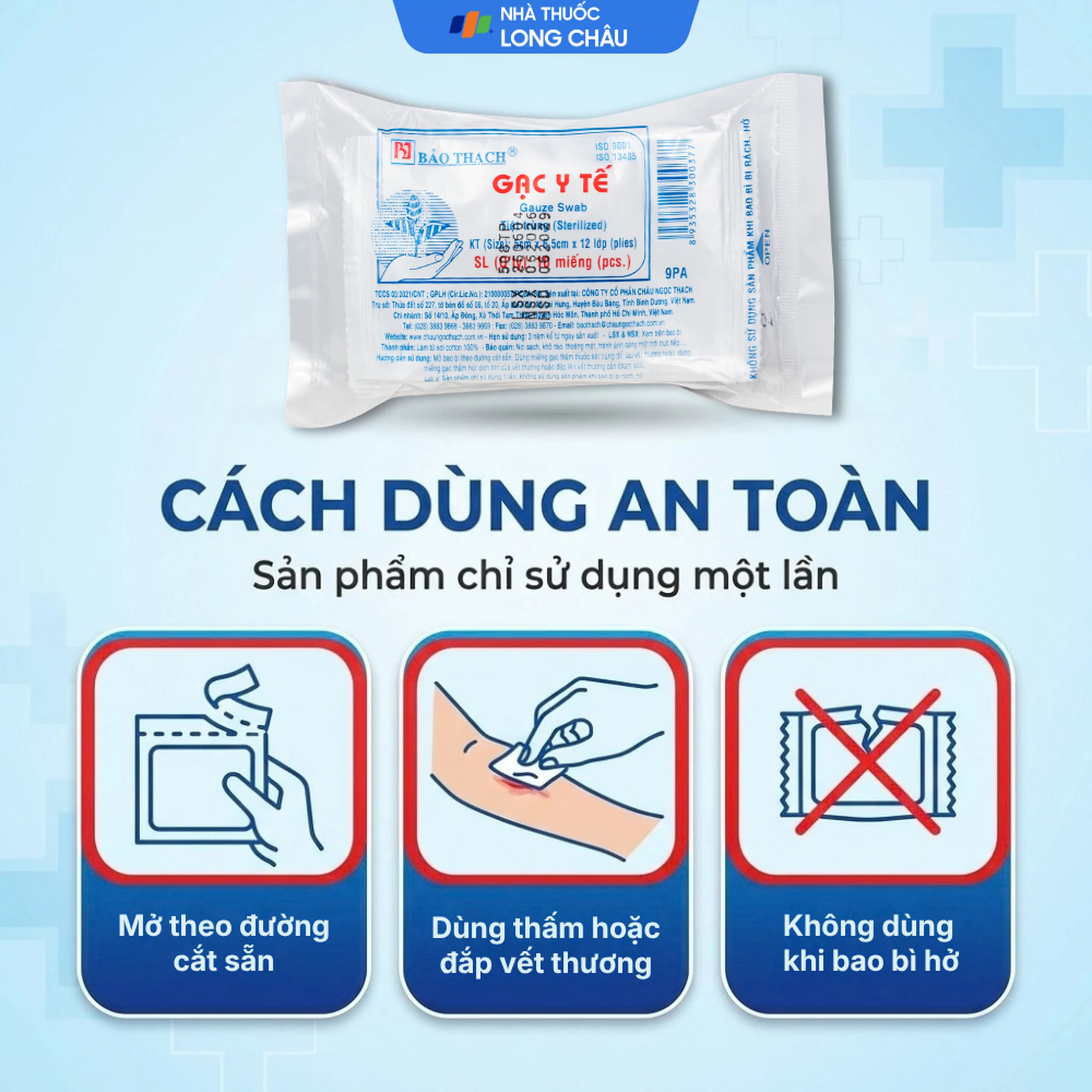 Gạc tiệt trùng Bảo Thạch nhỏ 5x6.5cm x 12 lớp (10 miếng) sơ cứu vết thương, thấm máu và dịch tiết 5