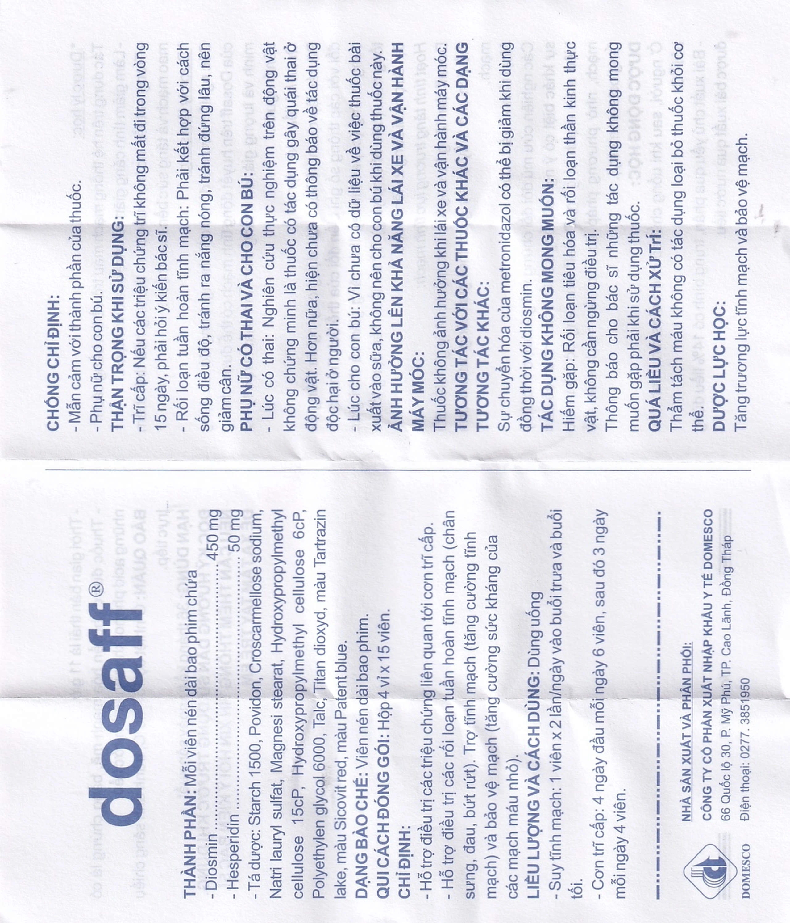 Thuốc Dosaff Domesco điều trị triệu chứng liên quan đến cơn trĩ cấp (4 vỉ x 15 viên)