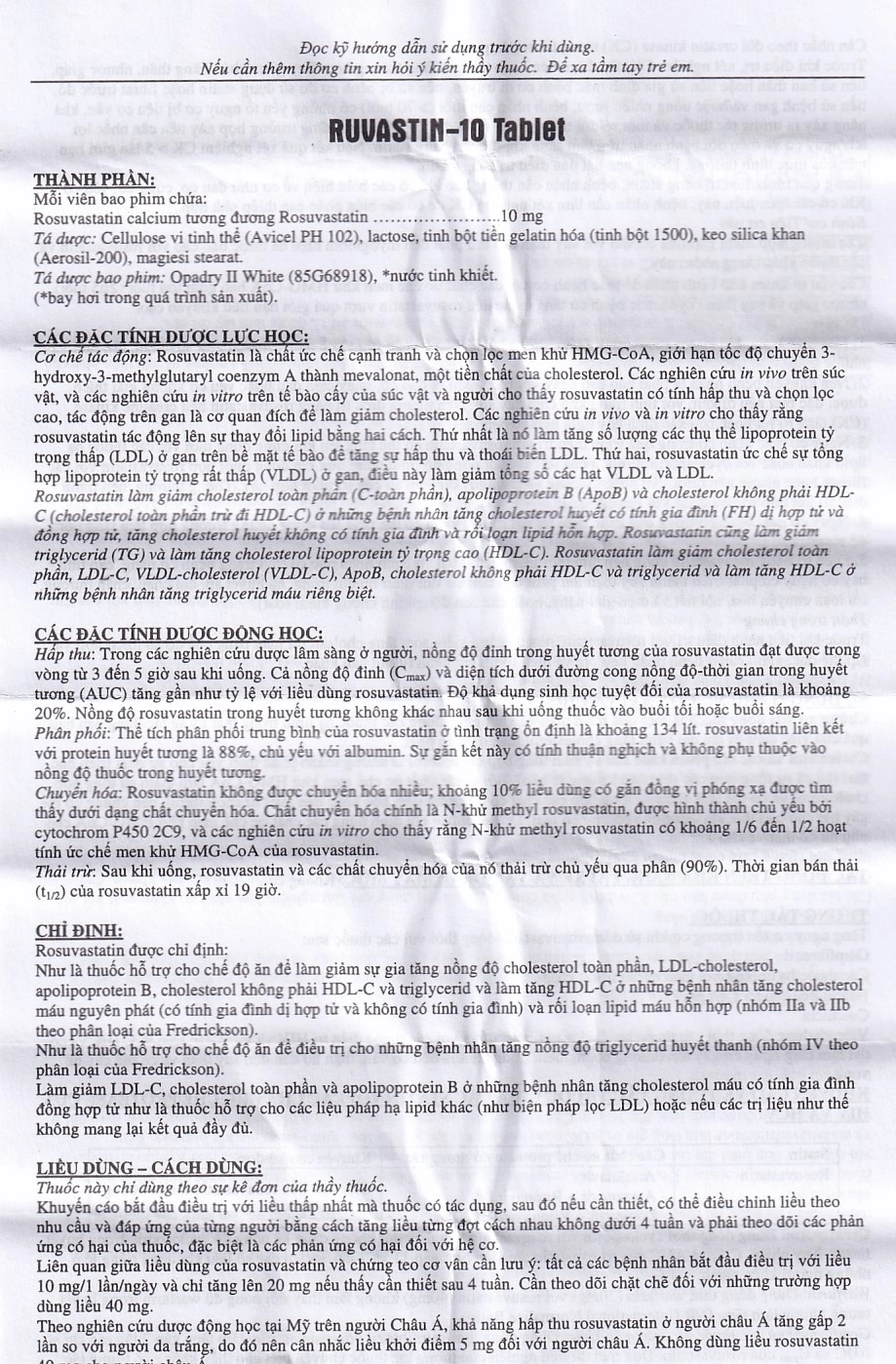 Thuốc Ruvastin 10mg Aristopharma giảm sự gia tăng cholesterol toàn phần (20 viên)