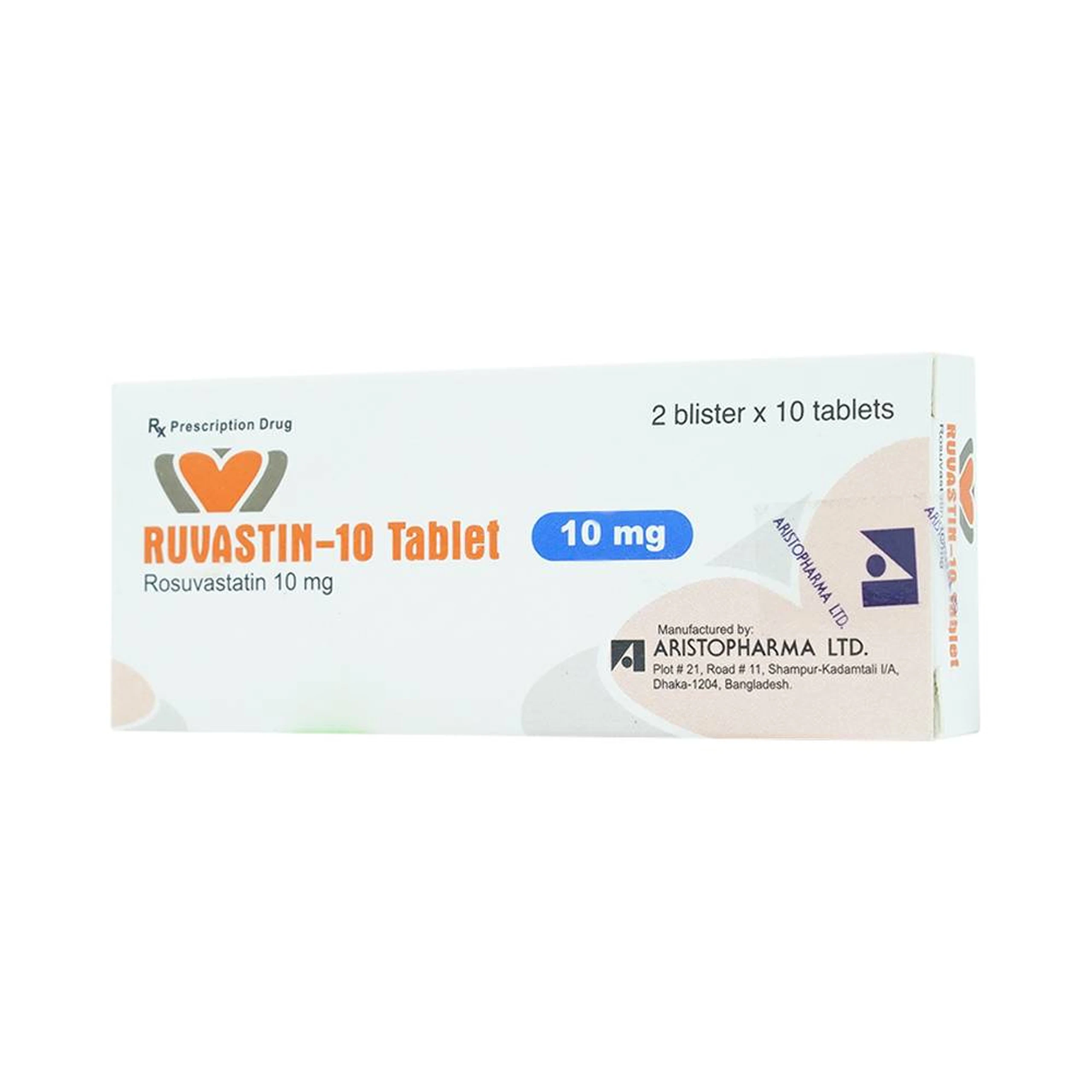 Thuốc Ruvastin 10mg Aristopharma giảm sự gia tăng cholesterol toàn phần (20 viên)