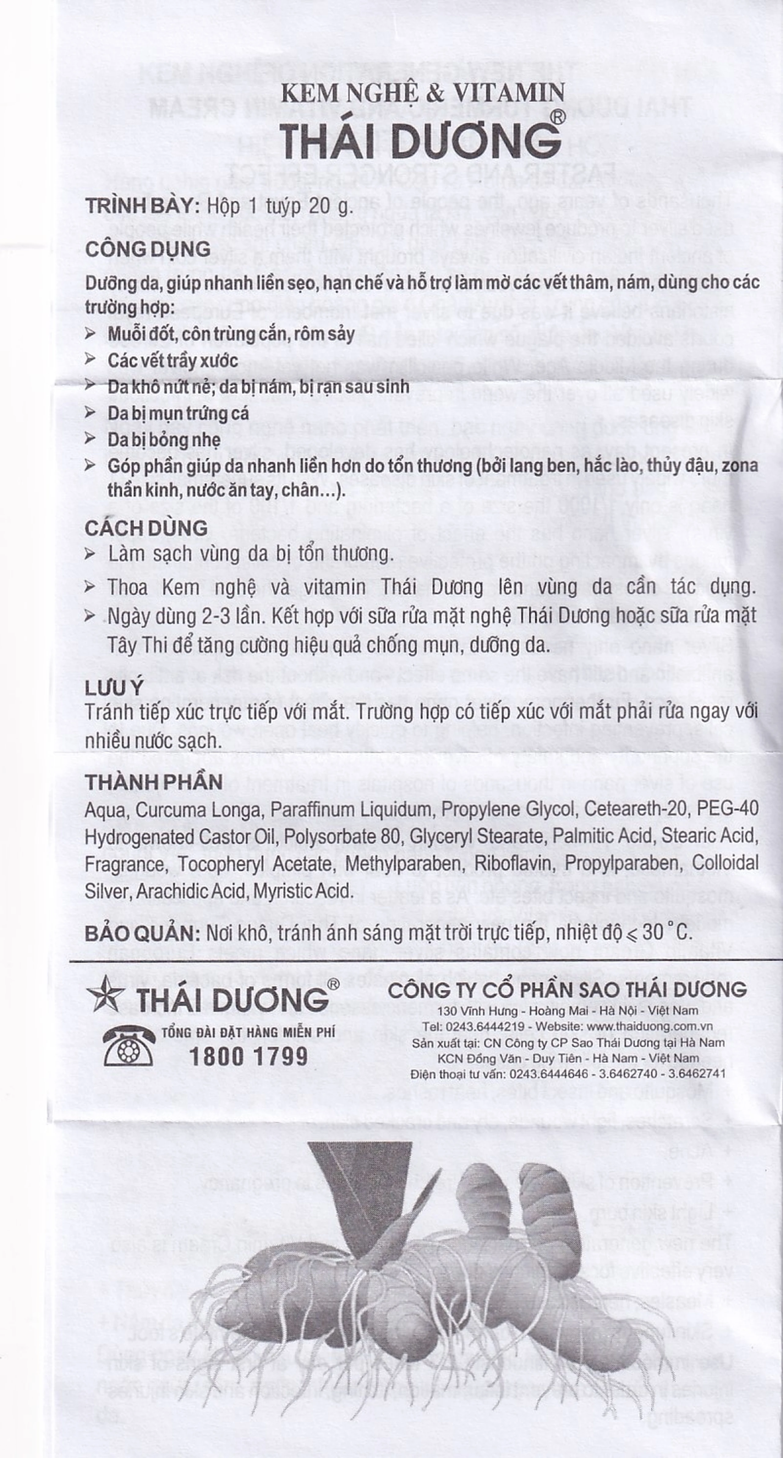 Kem bôi mờ thâm sẹo Thái Dương chứa nghệ, vitamin nano bạc 20g