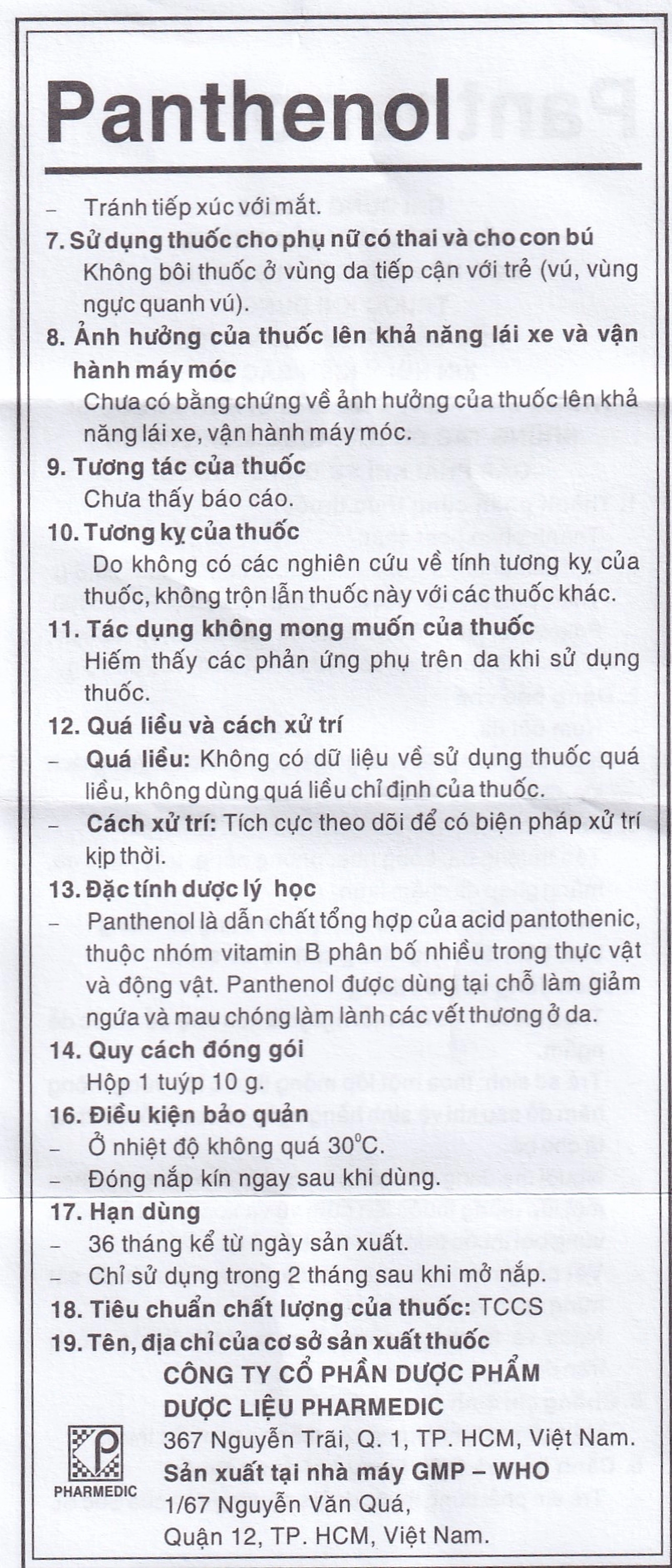 Kem bôi da Panthenol Pharmedic điều trị tổn thương da, bỏng nhẹ, nứt da chân, nứt đầu vú (10g)