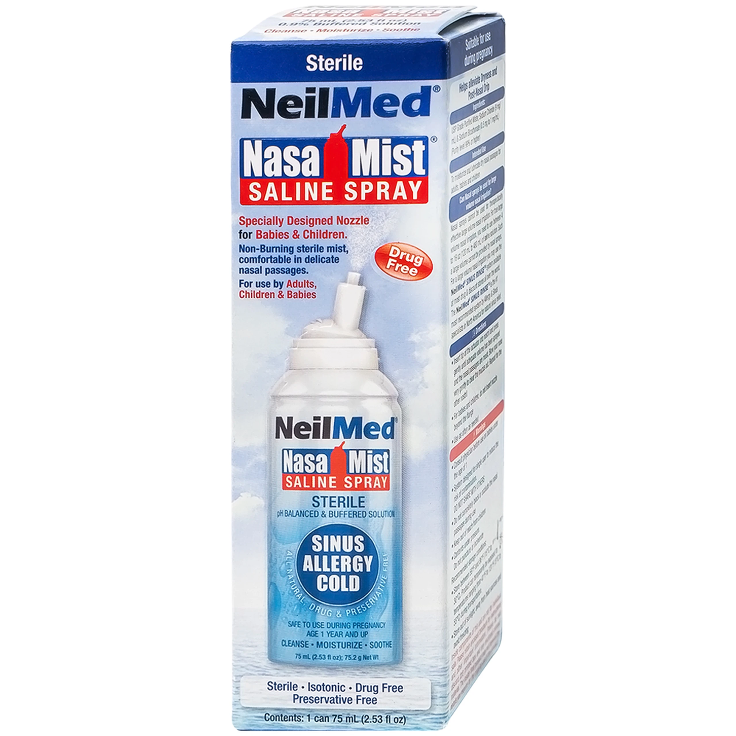 Xịt mũi Neilmed Nasamist Saline Spray 75ml giúp vệ sinh mũi xoang, làm ẩm và làm trơn mũi khô