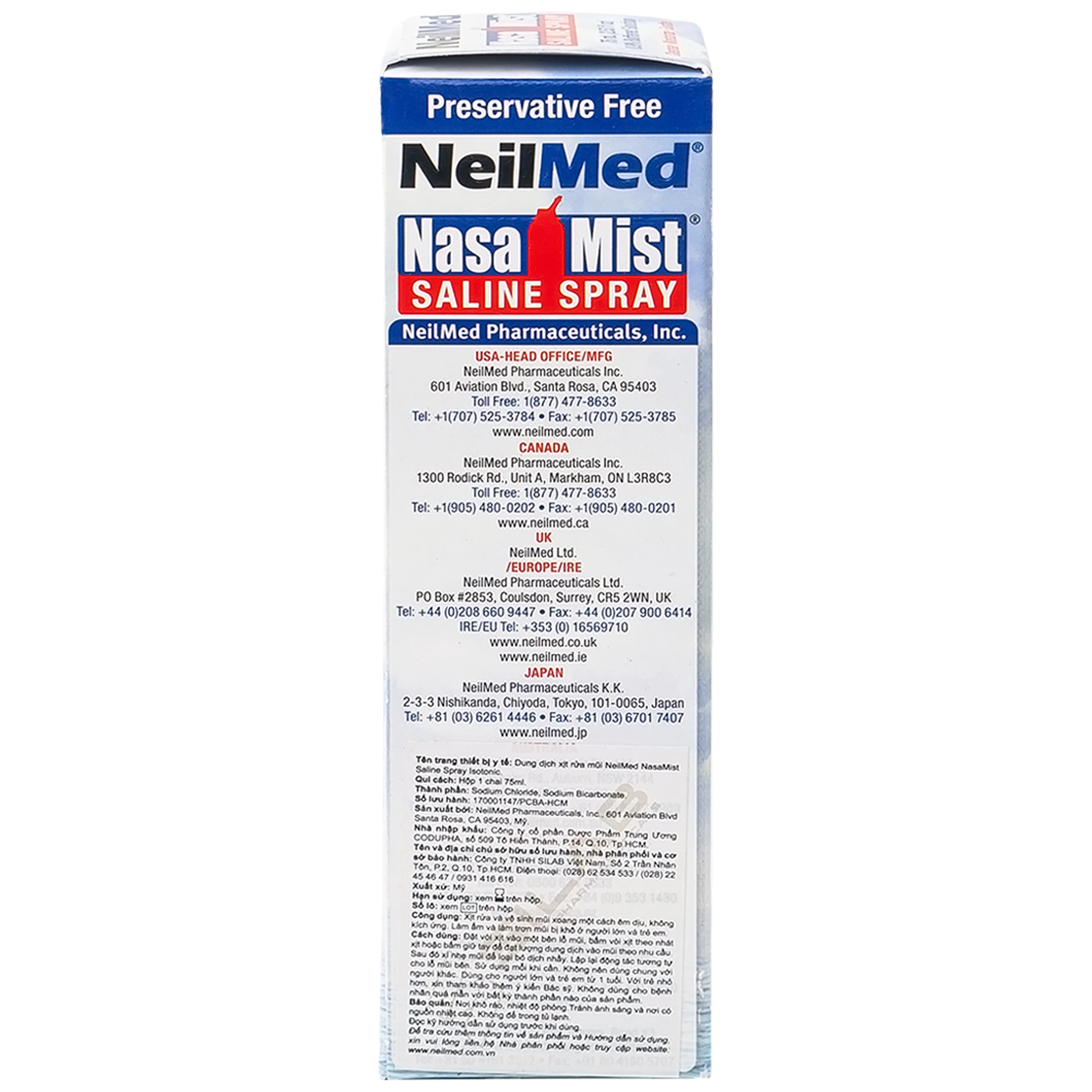 Xịt mũi Neilmed Nasamist Saline Spray 75ml giúp vệ sinh mũi xoang, làm ẩm và làm trơn mũi khô