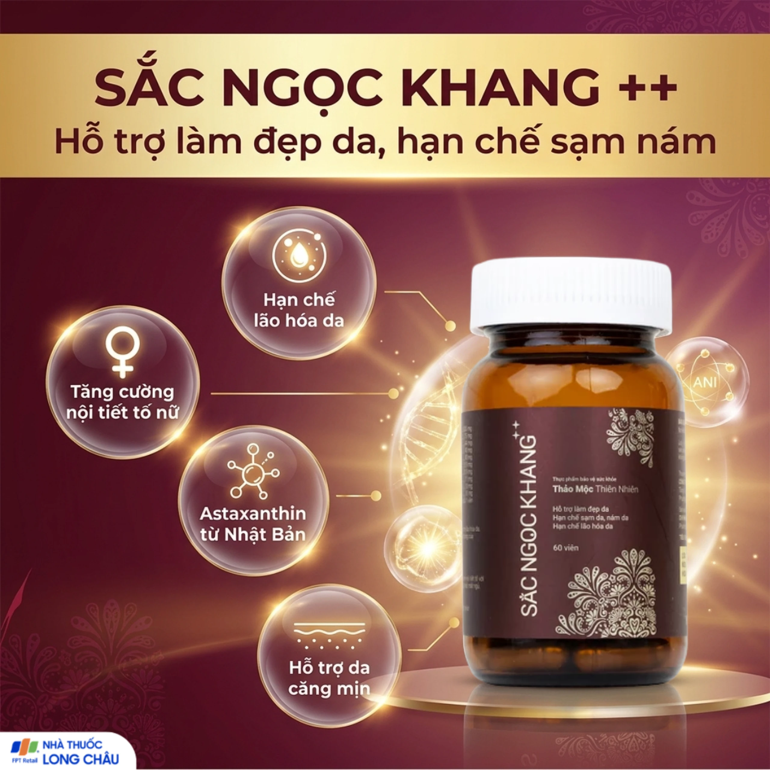 Viên uống hỗ trợ làm đẹp da, hạn chế sạm da, nám da, tăng cường nội tiết tố nữ Sắc Ngọc Khang++ (60 viên) 2