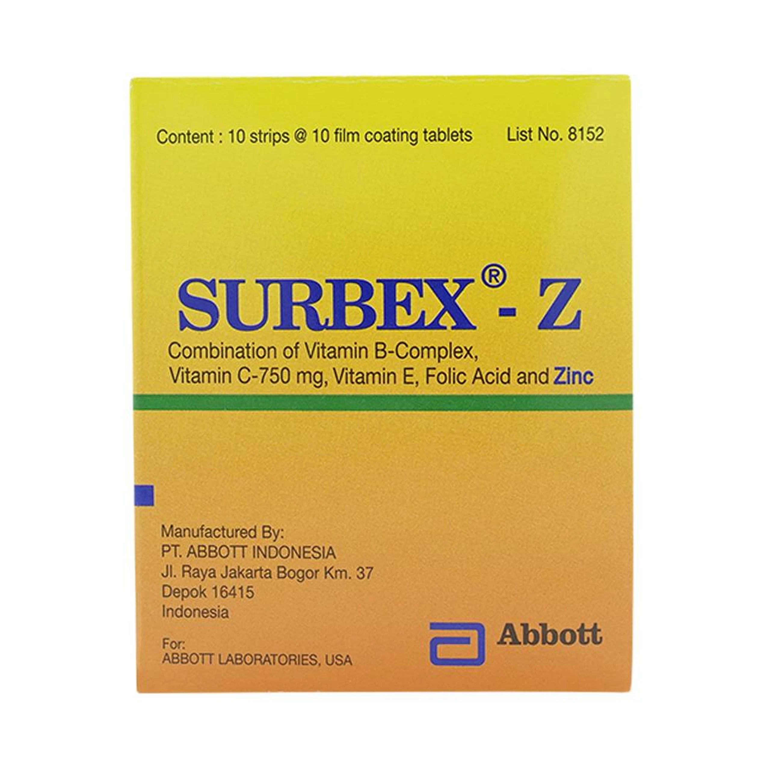 Thuốc Surbex-Z Abbott điều trị chứng thiếu các vitamin nhóm B, vitamin C và kẽm (10 vỉ x 10 viên)