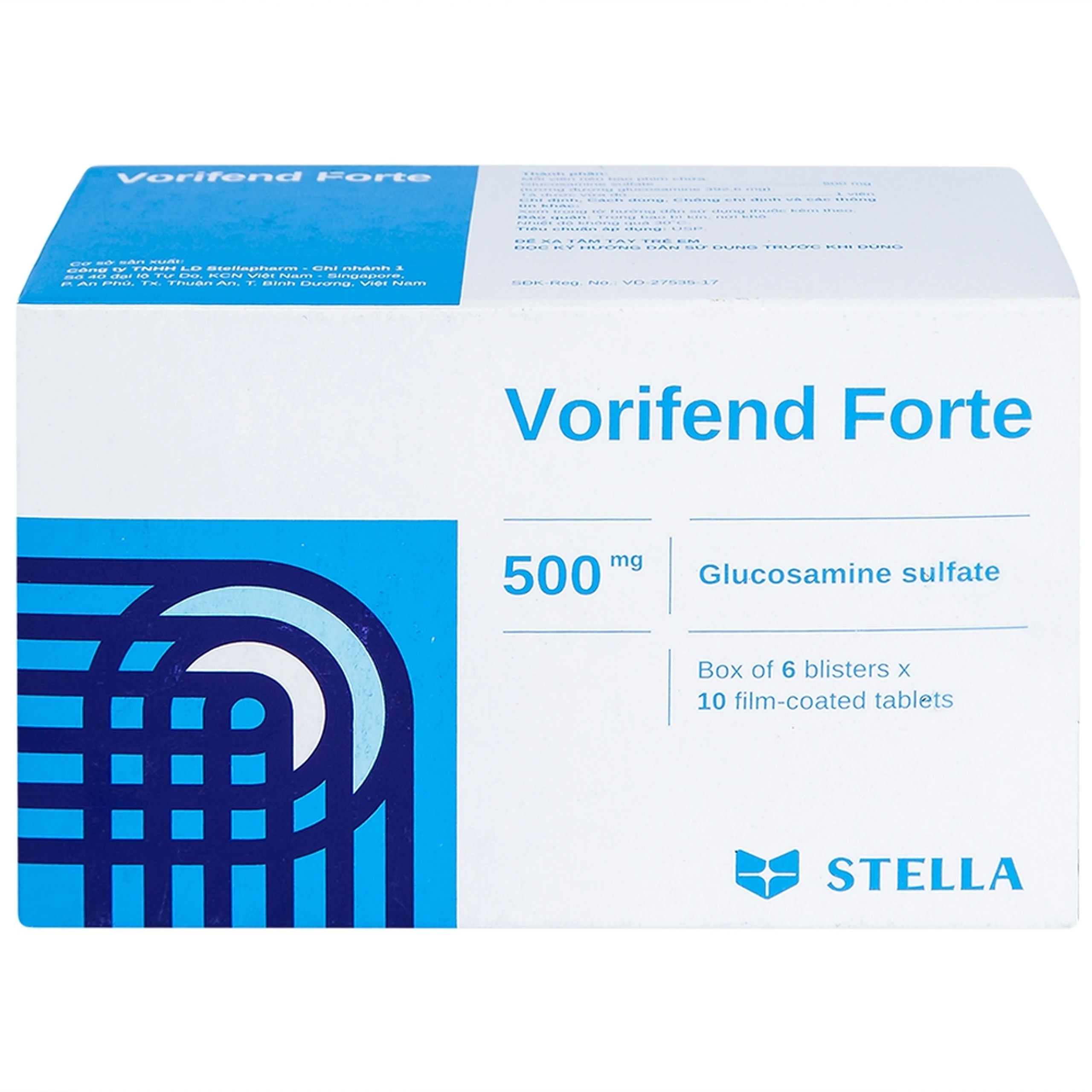 Thuốc Vorifend Forte 500mg Stella giảm triệu chứng của thoái hoá khớp gối (6 vỉ x 10 viên)