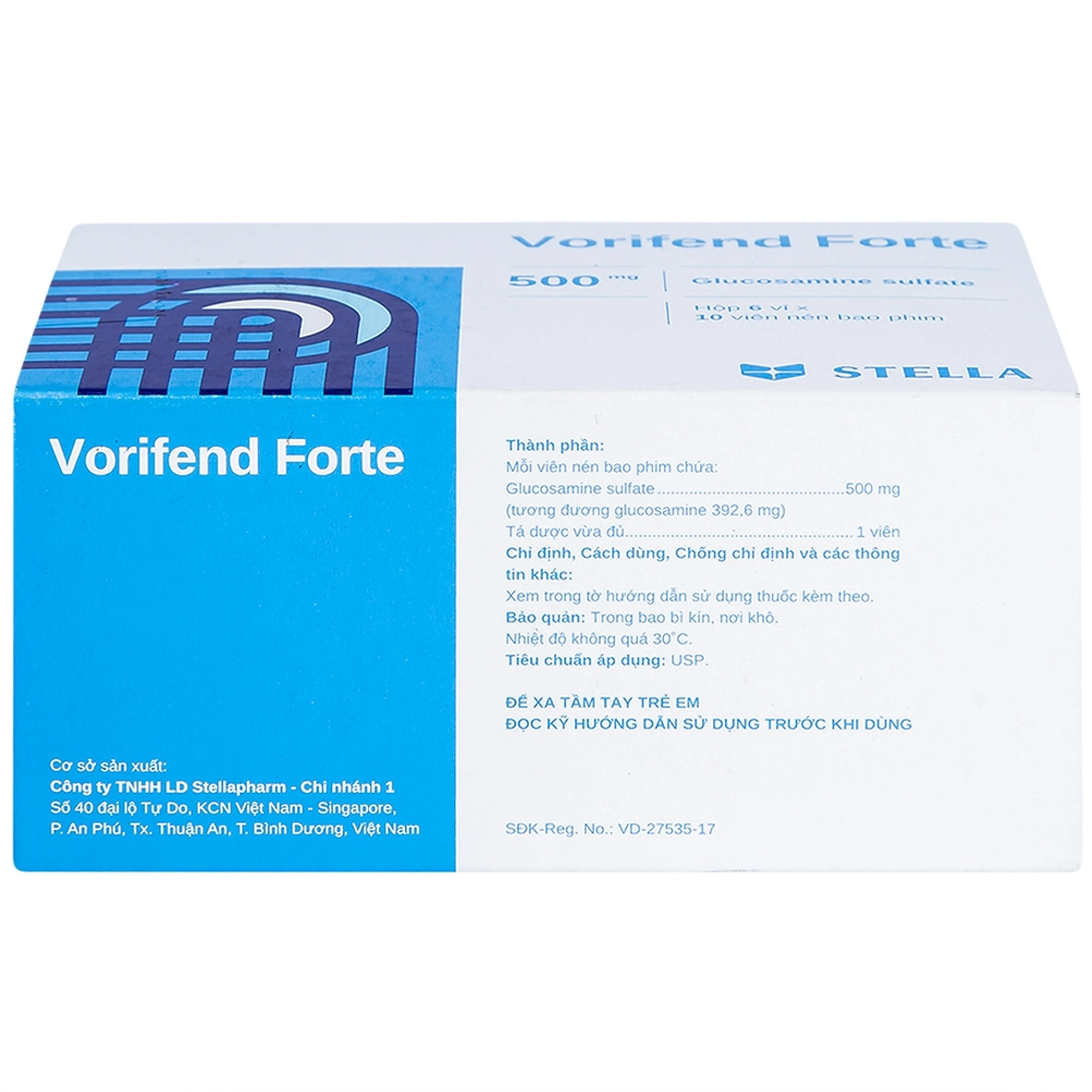 Thuốc Vorifend Forte 500mg Stella giảm triệu chứng của thoái hoá khớp gối (6 vỉ x 10 viên)