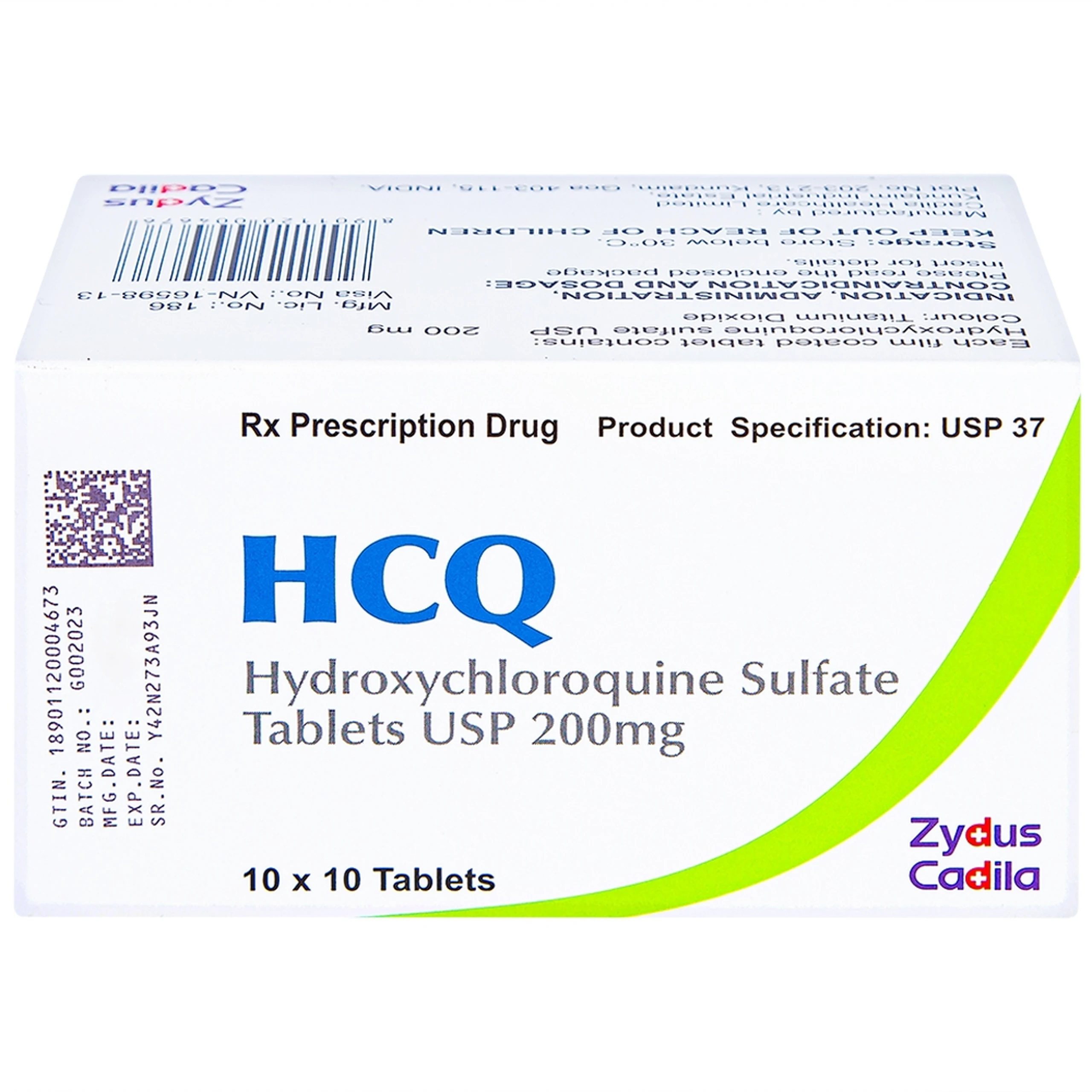 Thuốc HCQ 200mg Zydus Cadila điều trị sốt rét cấp tính, lupus ban đỏ (10 vỉ x 10 viên)