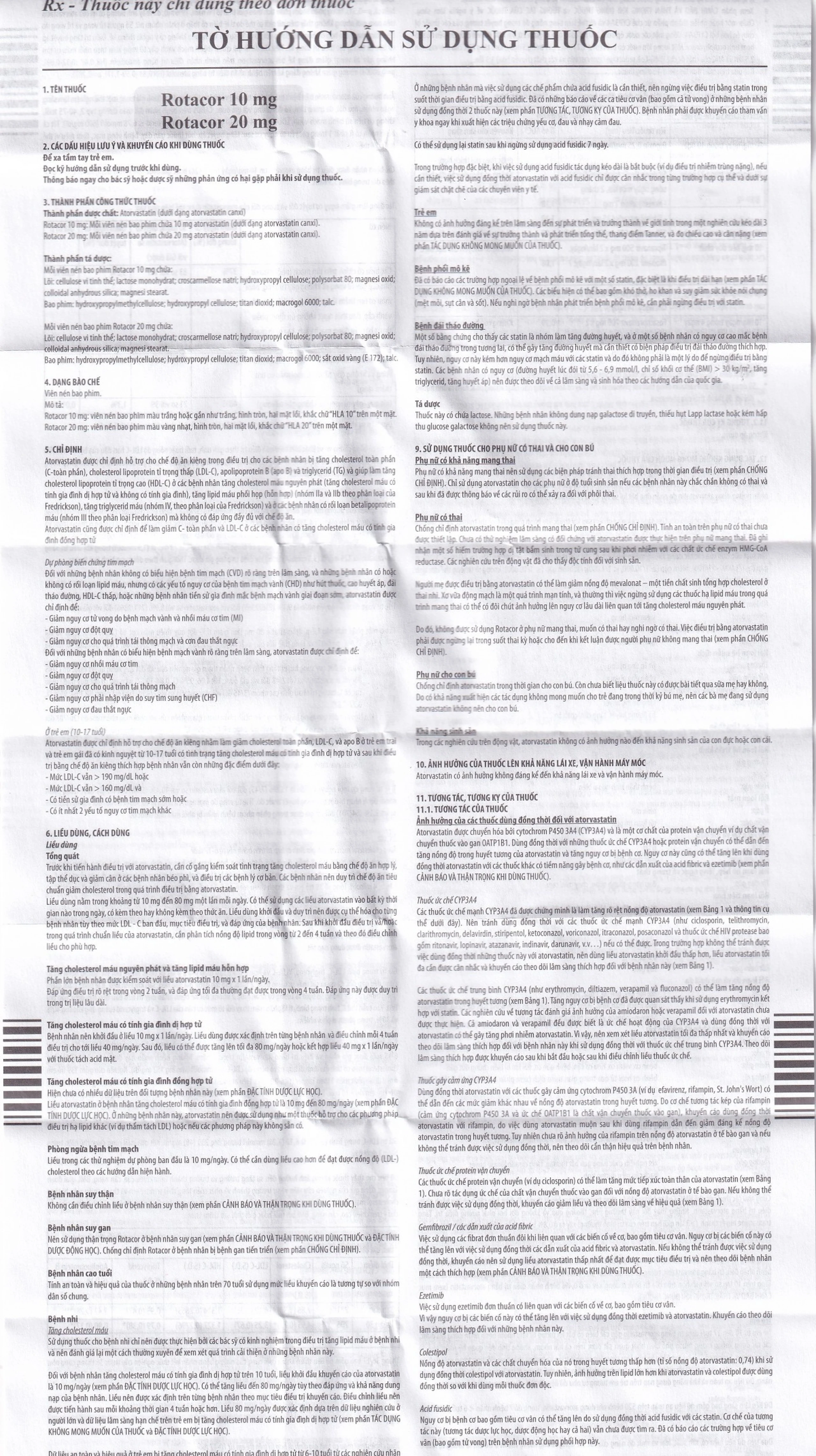 Thuốc Rotacor 20mg Sandoz điều trị tăng cholesterol toàn phần (3 vỉ x 10 viên)