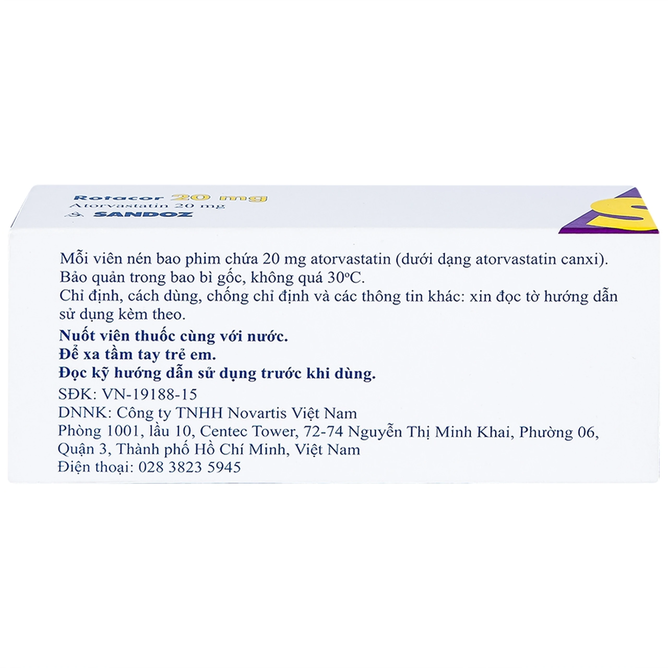 Thuốc Rotacor 20mg Sandoz điều trị tăng cholesterol toàn phần (3 vỉ x 10 viên)