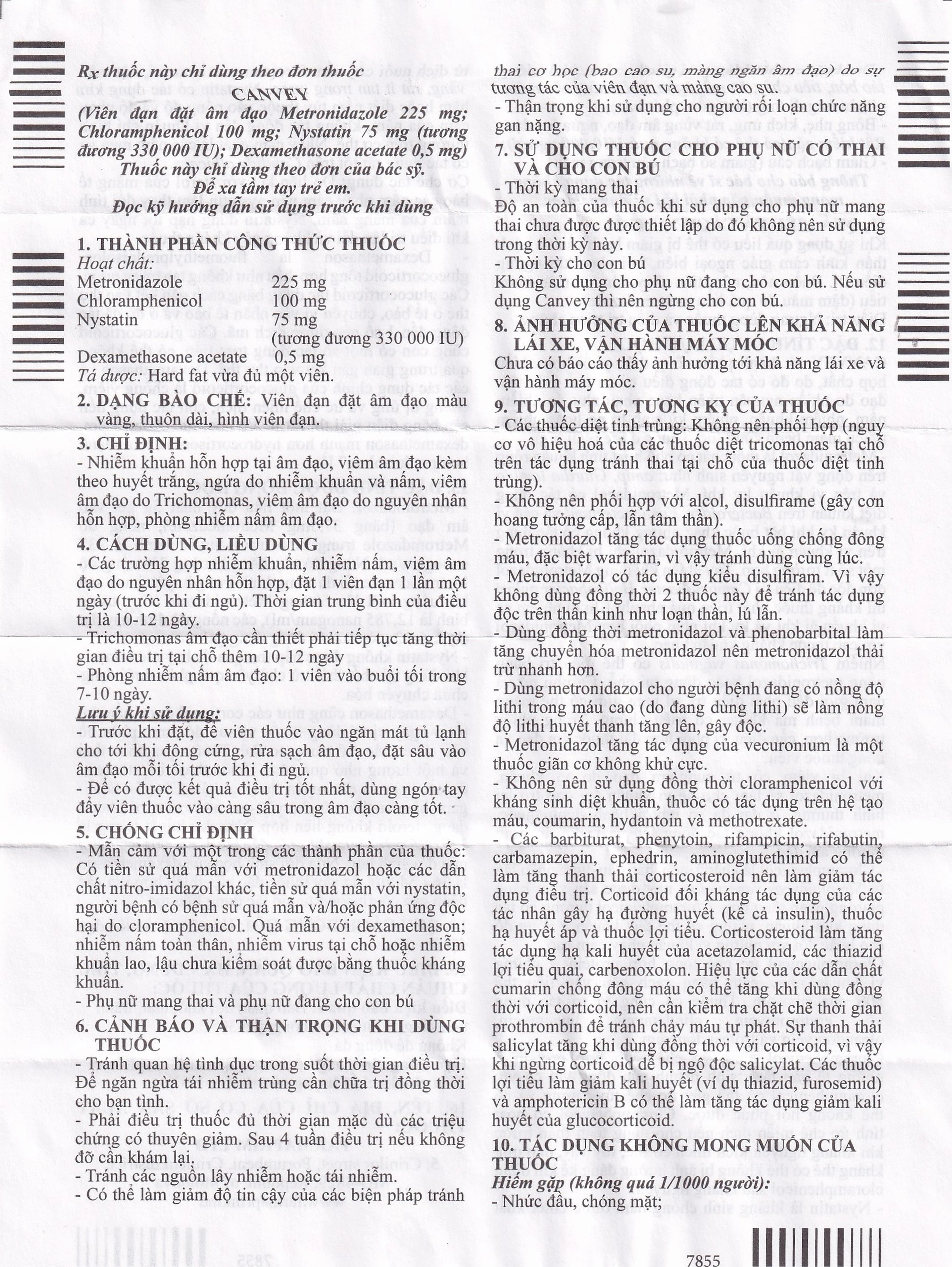 Viên đặt âm đạo Canvey Farmaprim điều trị nhiễm khuẩn âm đạo (2 vỉ x 5 viên)