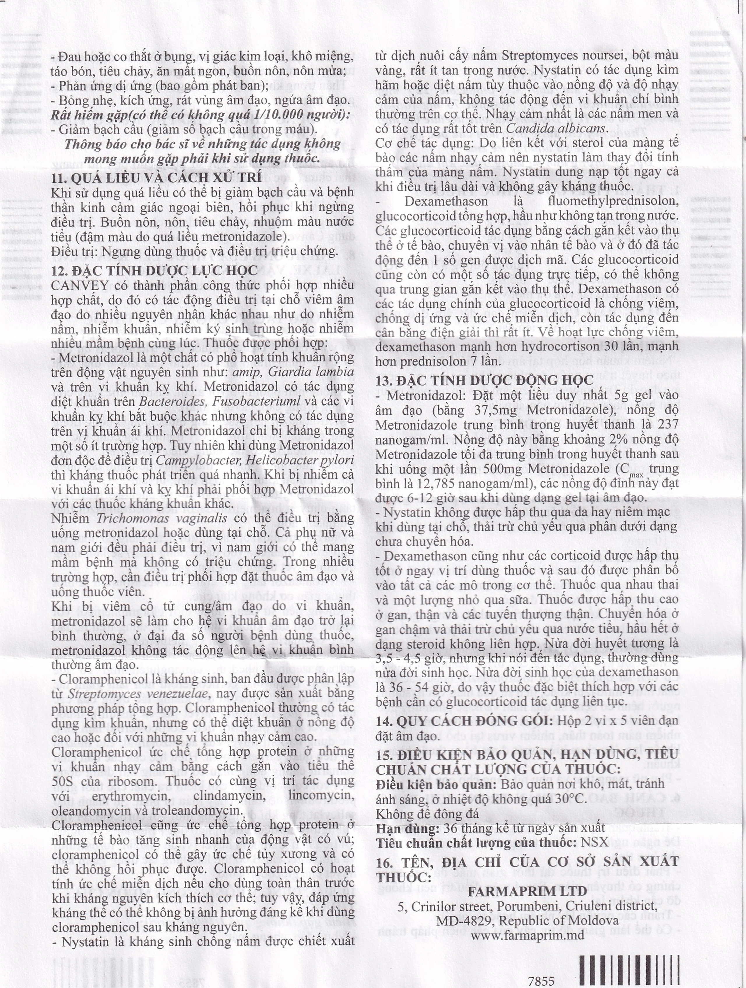 Viên đặt âm đạo Canvey Farmaprim điều trị nhiễm khuẩn âm đạo (2 vỉ x 5 viên)