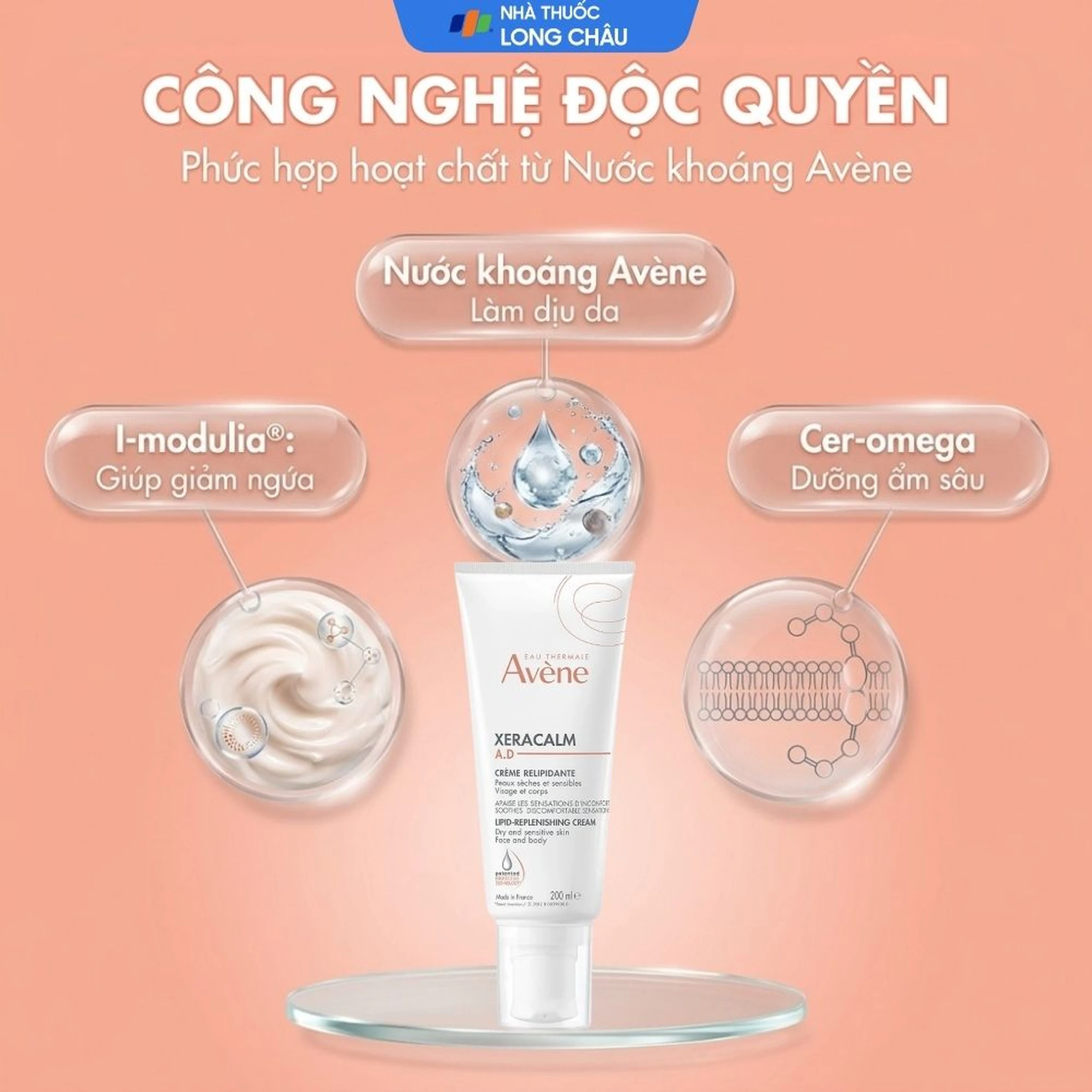 Kem bôi dưỡng ẩm cho da chàm, da khô Avene Xeracalm A.D Cream 200ml 3