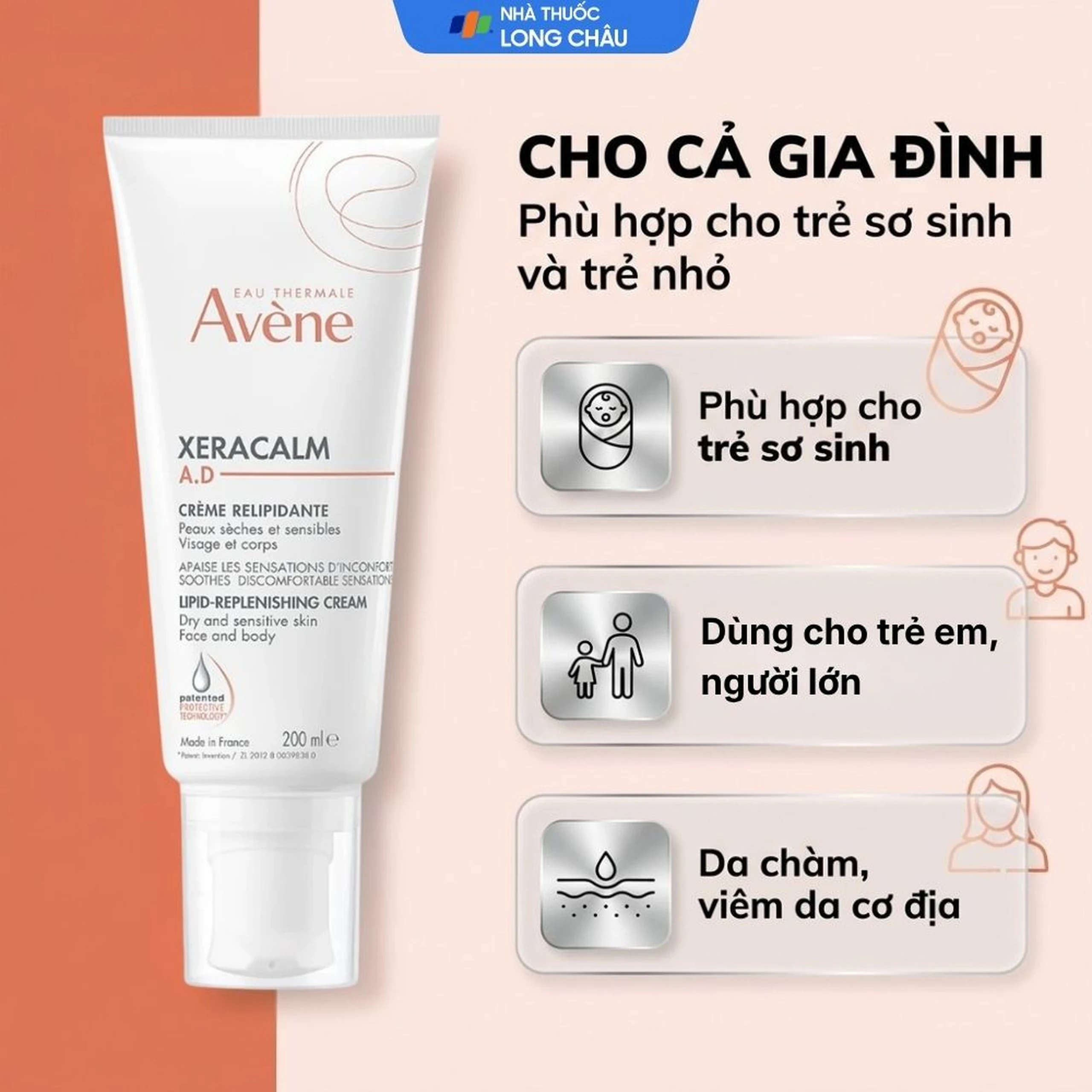 Kem bôi dưỡng ẩm cho da chàm, da khô Avene Xeracalm A.D Cream 200ml 4
