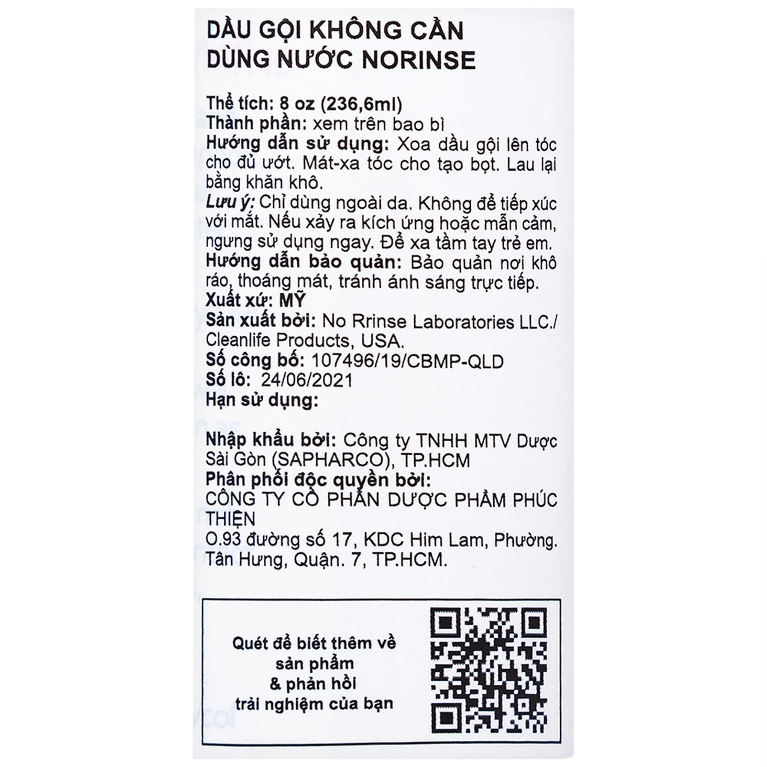 Dầu gội khô Norinse Shampoo làm sạch tóc (236.6ml)