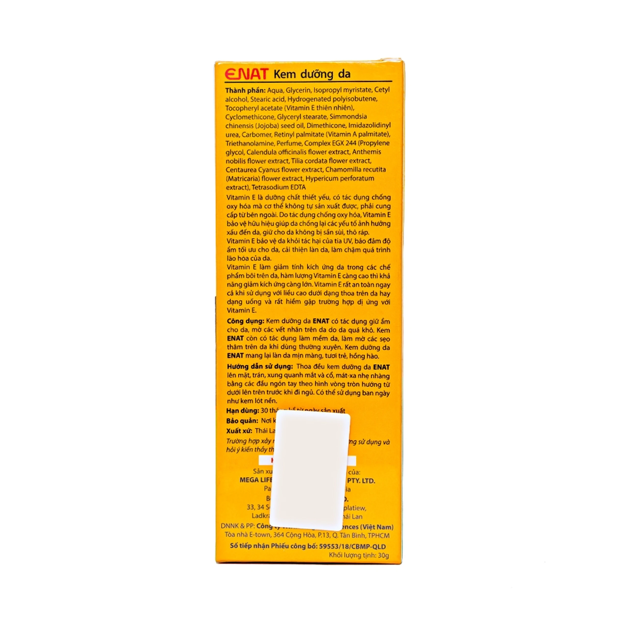 Kem dưỡng da Enat Natural Vitamin E Cream giữ ẩm, mờ vết nhăn, sẹo thâm trên da (30g)