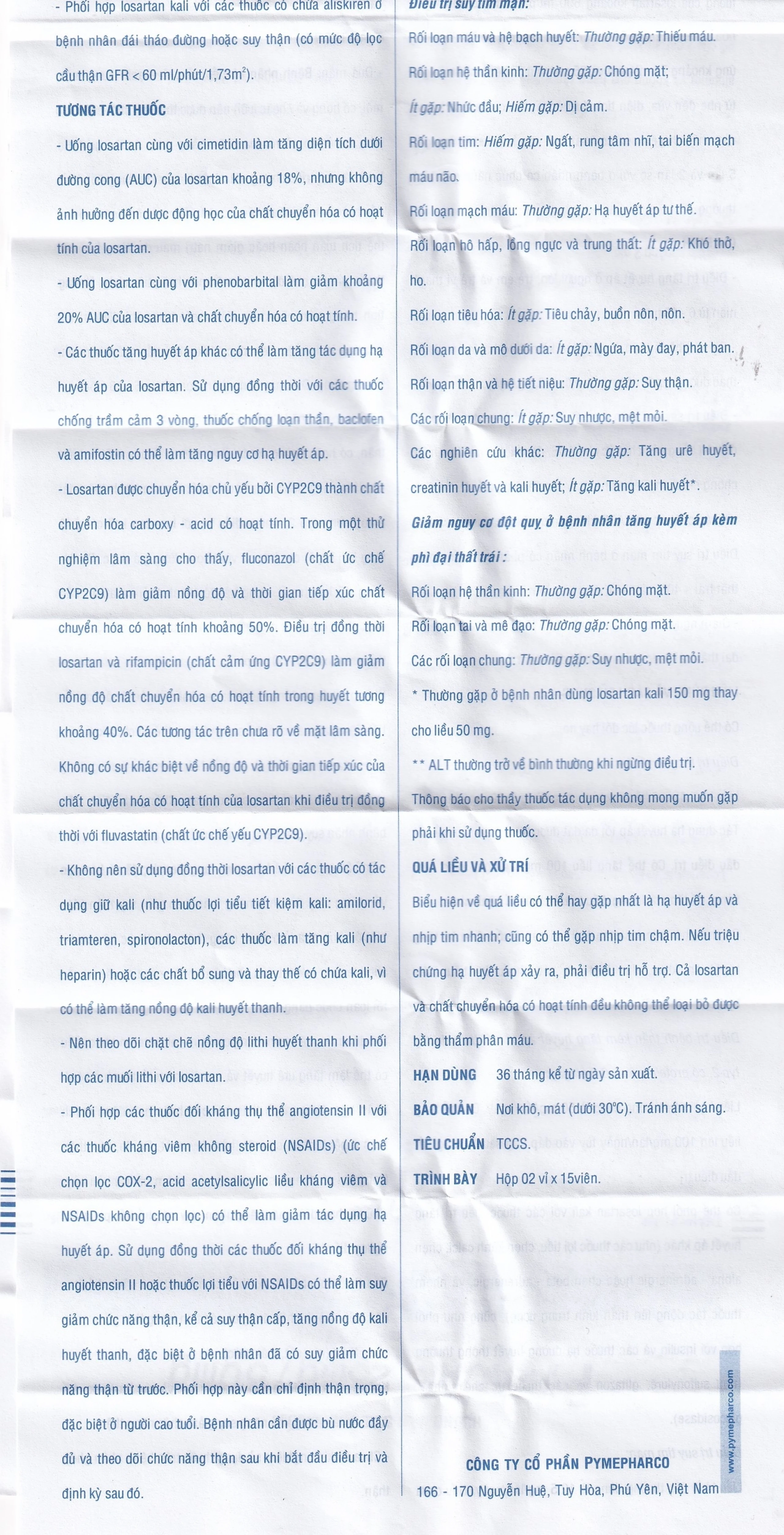 Thuốc Pyzacar 50 Pymepharco chống tăng huyết áp (2 vỉ x 15 viên)