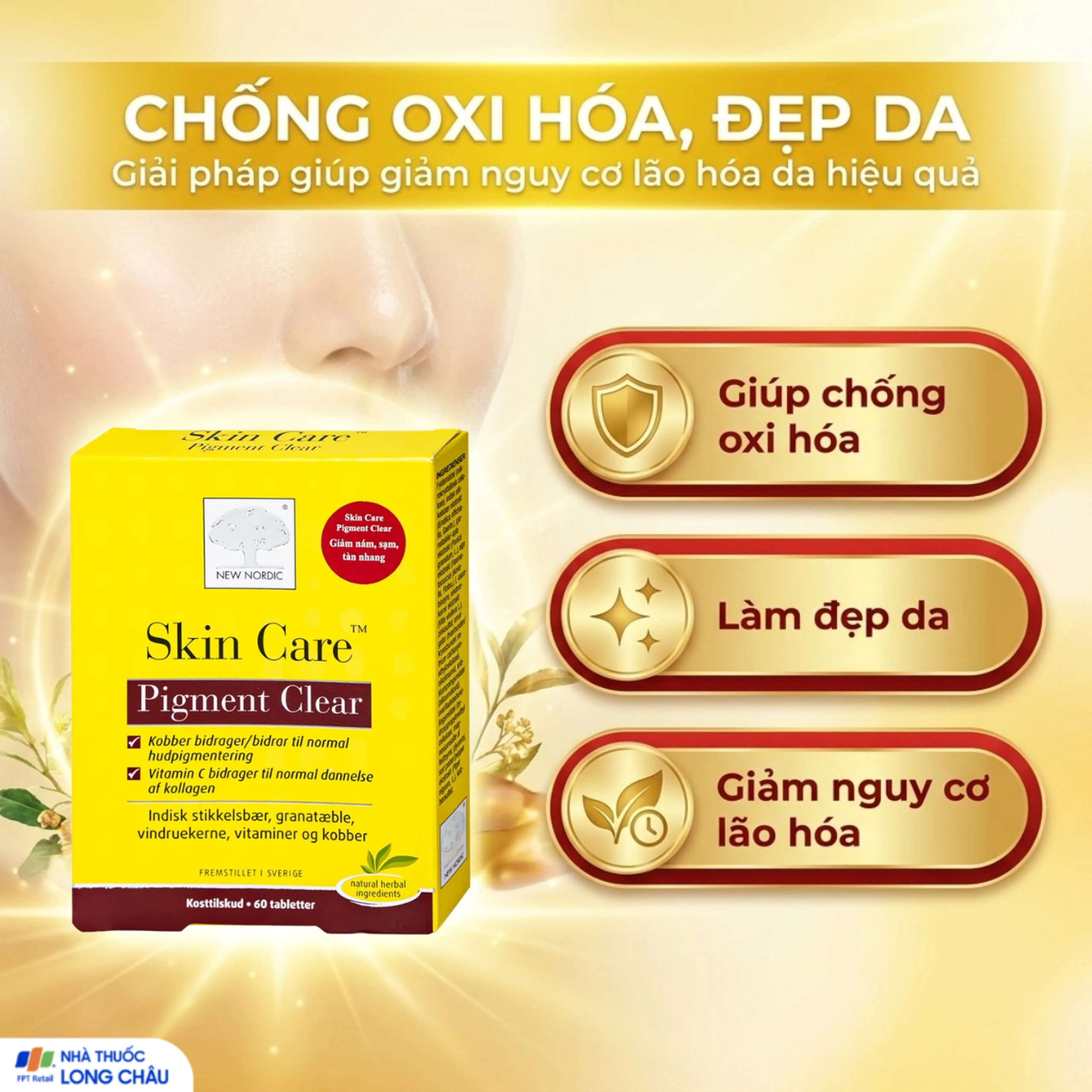 Viên uống giúp làm đẹp da, chống oxi hóa và giảm lão hóa da Skin Care Pigment Clear New Nordic (2 vỉ x 30 viên) 3