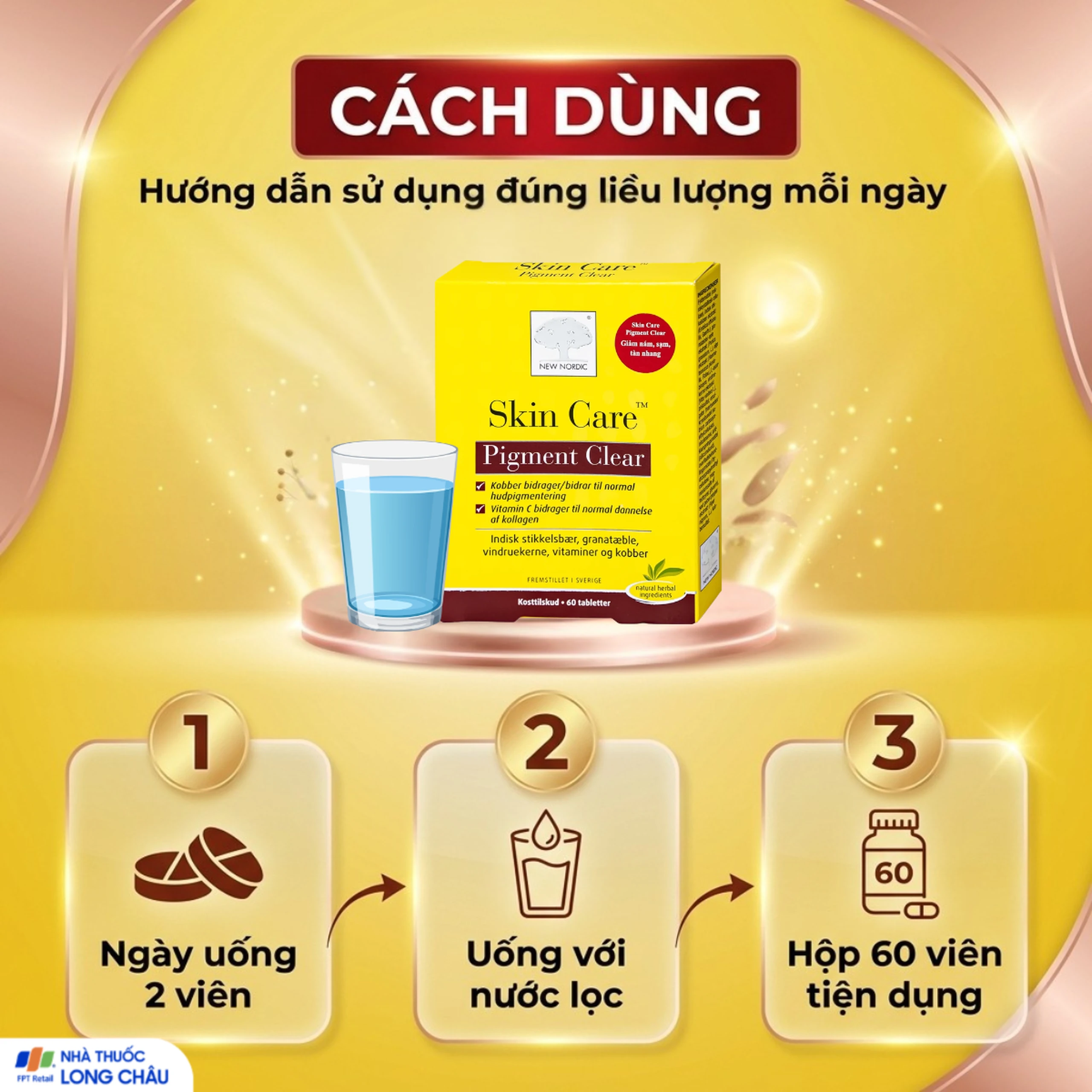Viên uống giúp làm đẹp da, chống oxi hóa và giảm lão hóa da Skin Care Pigment Clear New Nordic (2 vỉ x 30 viên) 5