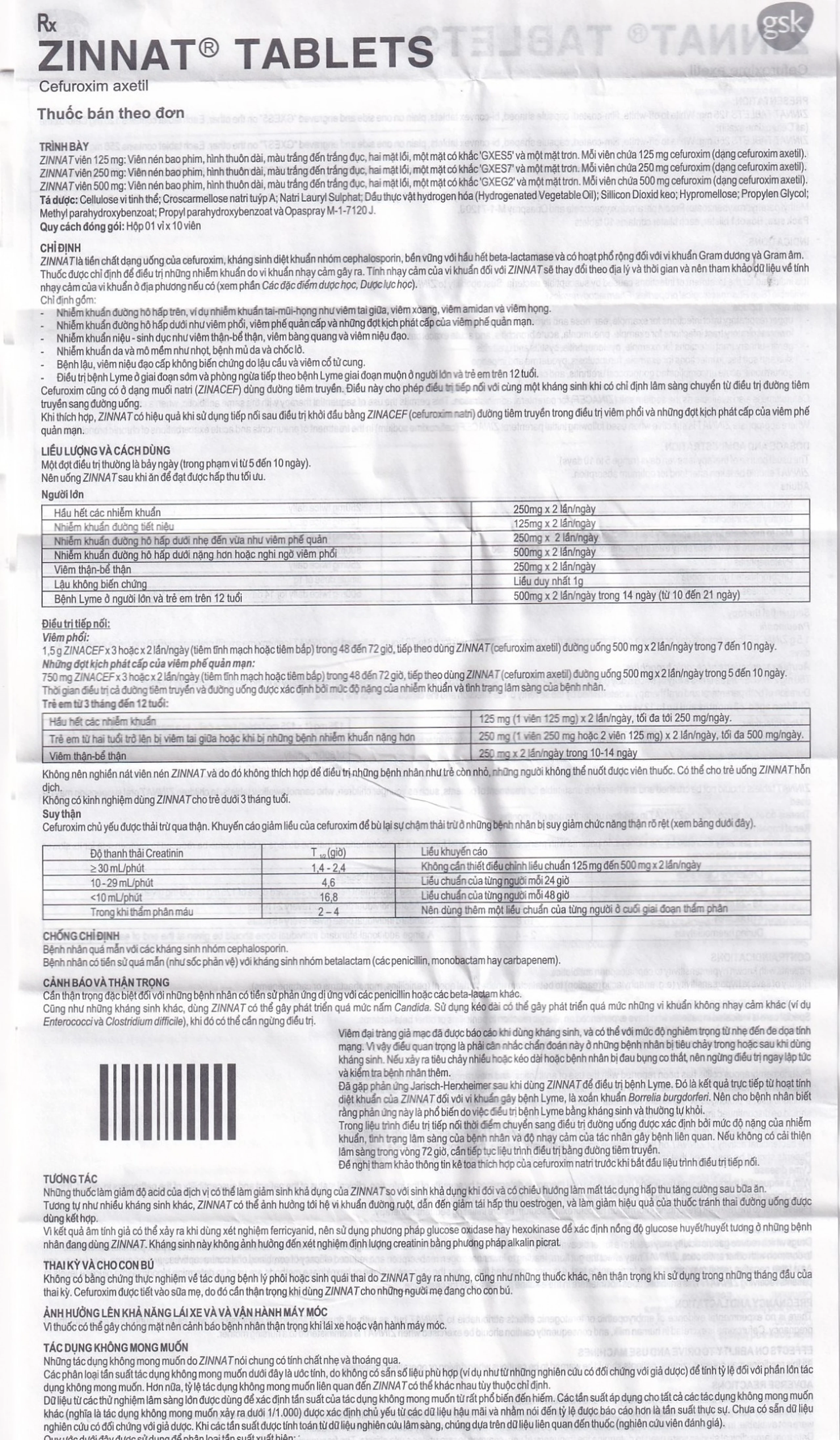 Thuốc Zinnat tablets 125mg GSK điều trị các chứng nhiễm khuẩn (1 vỉ x 10 viên)