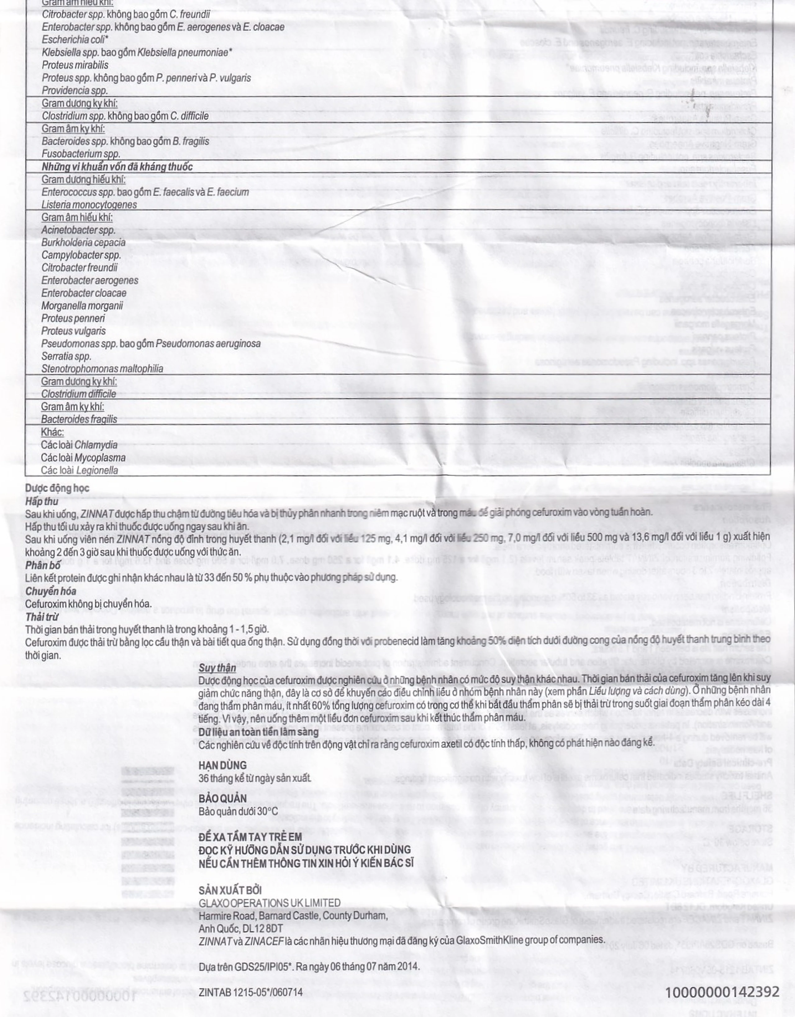 Thuốc Zinnat tablets 125mg GSK điều trị các chứng nhiễm khuẩn (1 vỉ x 10 viên)