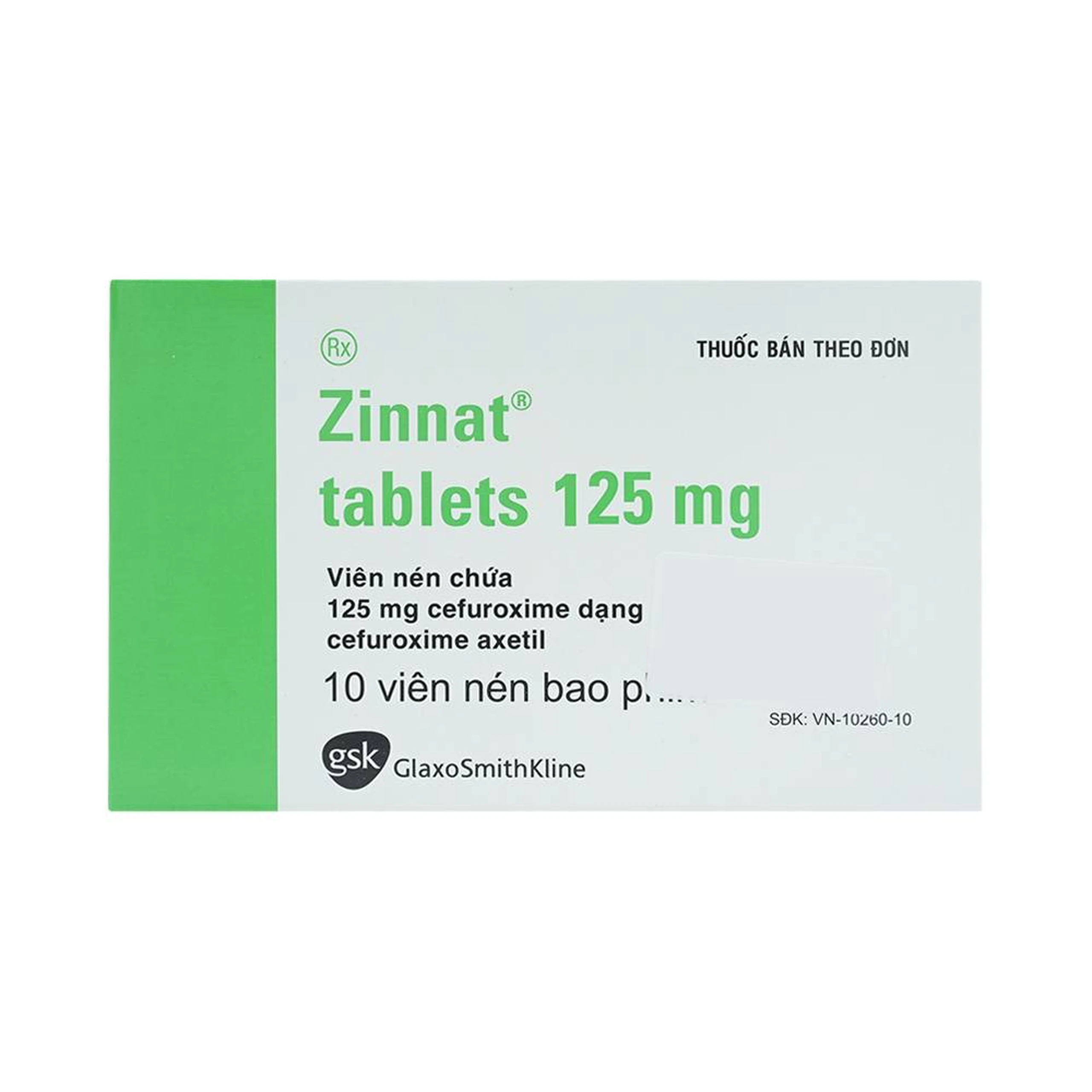 Thuốc Zinnat tablets 125mg GSK điều trị các chứng nhiễm khuẩn (1 vỉ x 10 viên)