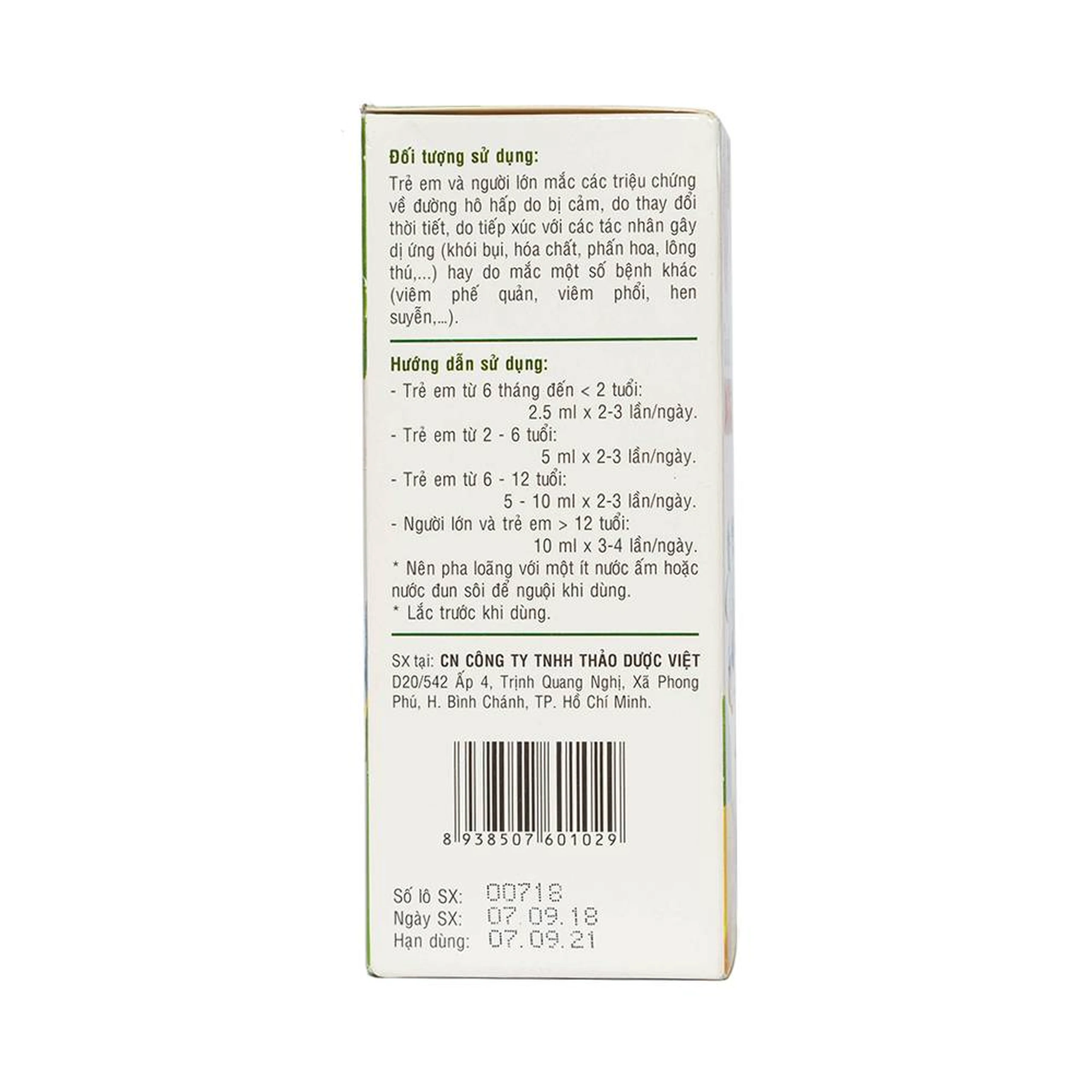 Siro ho Ong Vàng Thảo Dược Việt (100ml)