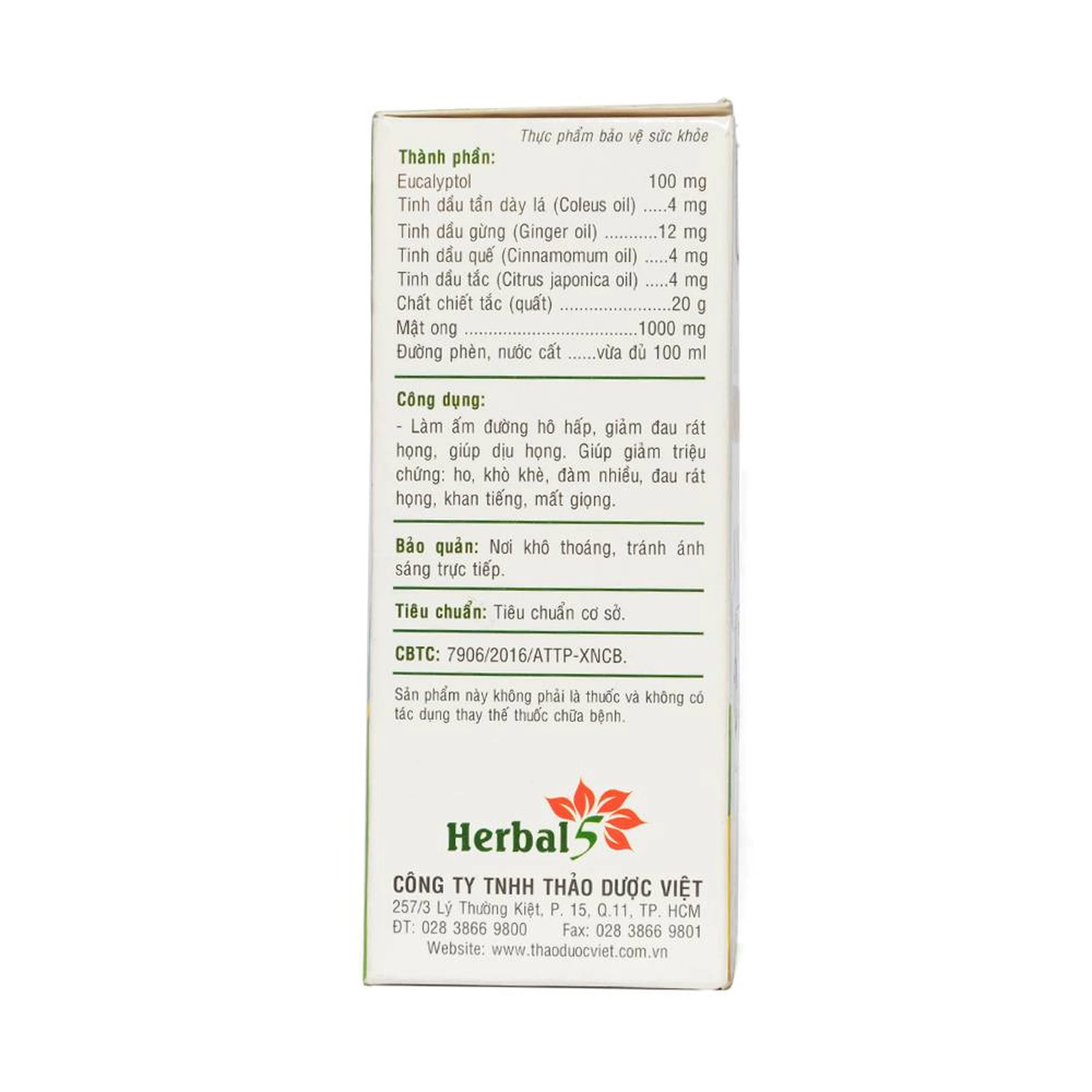 Siro ho Ong Vàng Thảo Dược Việt (100ml)