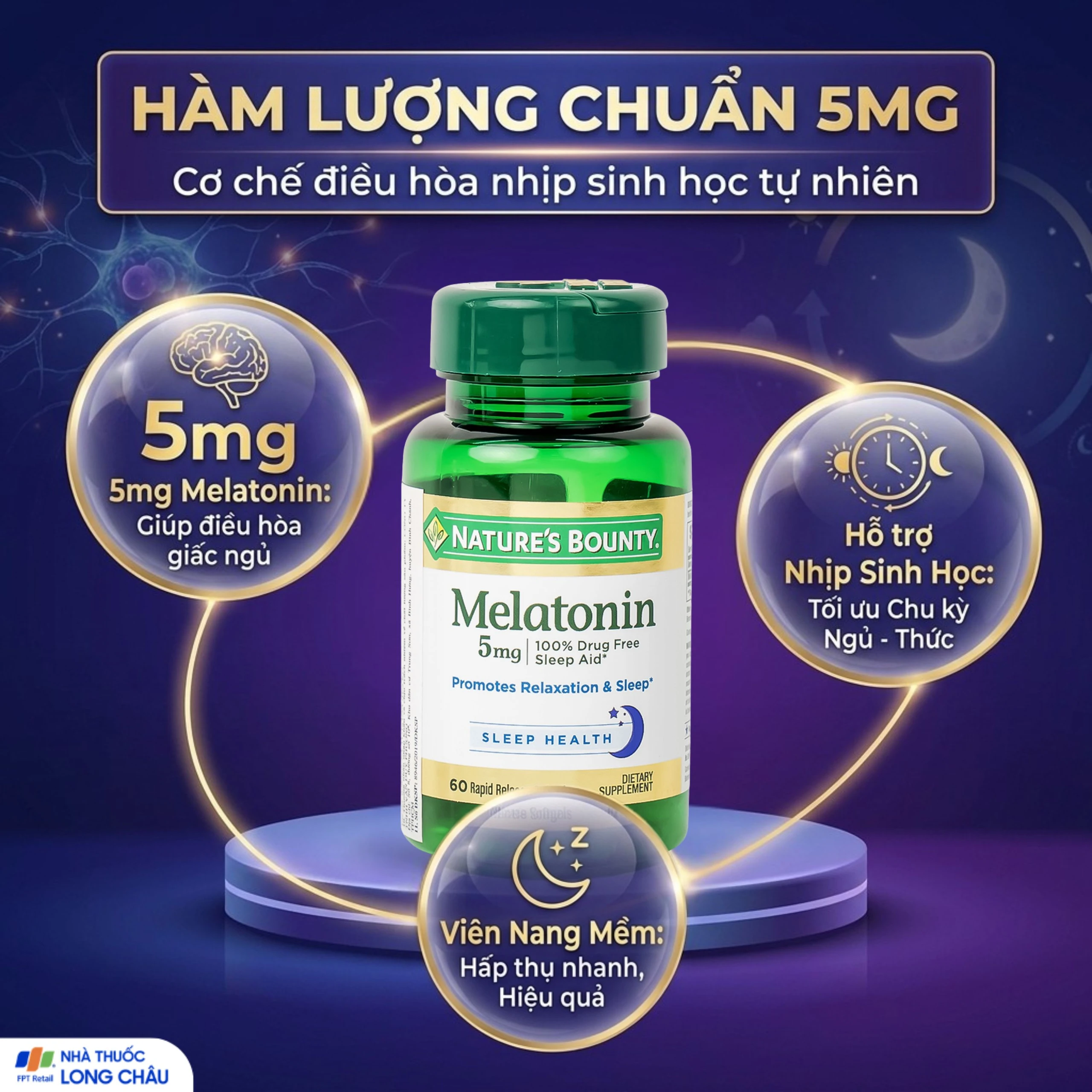 Viên uống giúp điều hòa giấc ngủ giúp ngủ sâu giấc Melatonin Nature's Bounty (60 viên) 3