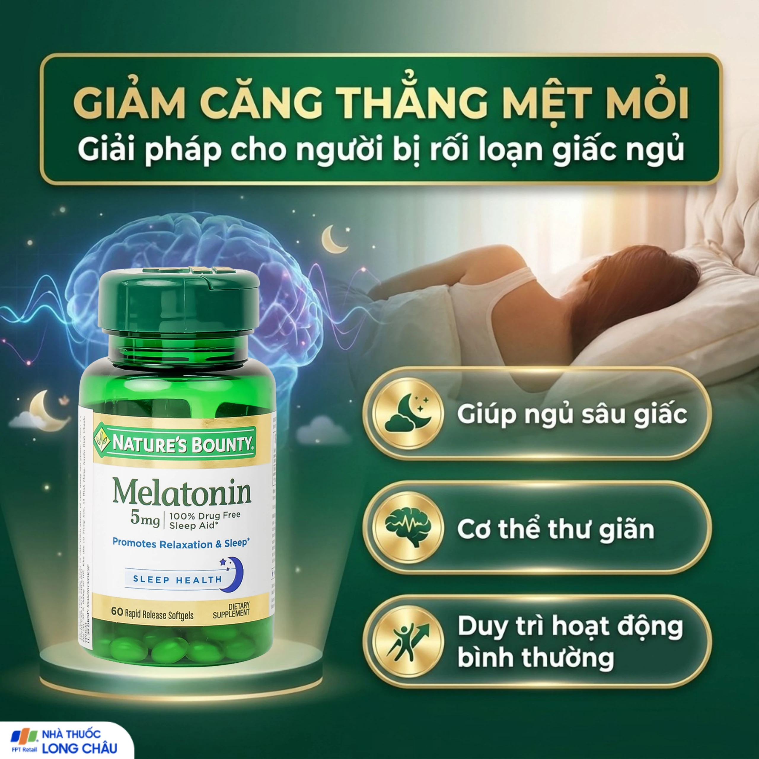Viên uống giúp điều hòa giấc ngủ giúp ngủ sâu giấc Melatonin Nature's Bounty (60 viên) 4