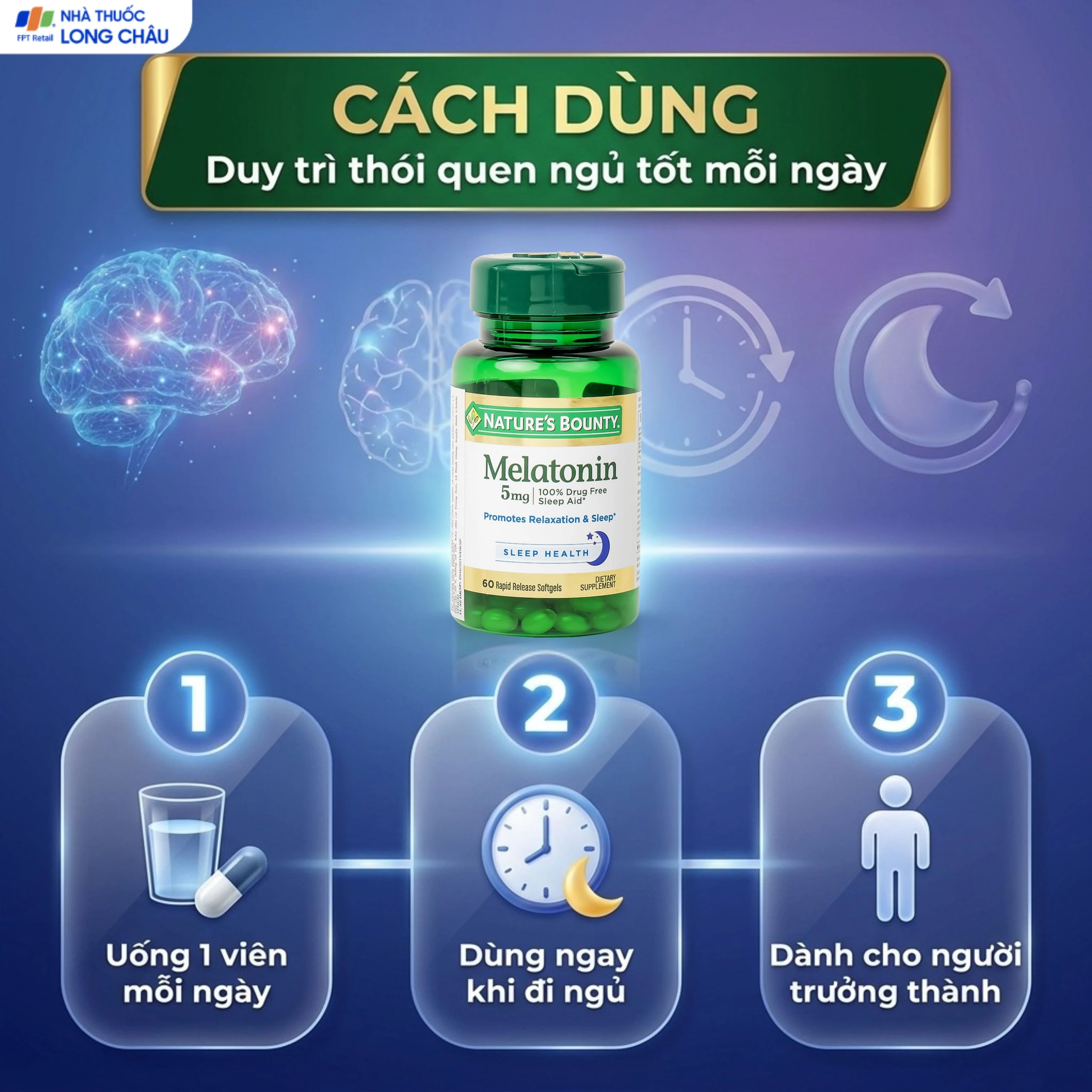 Viên uống giúp điều hòa giấc ngủ giúp ngủ sâu giấc Melatonin Nature's Bounty (60 viên) 5