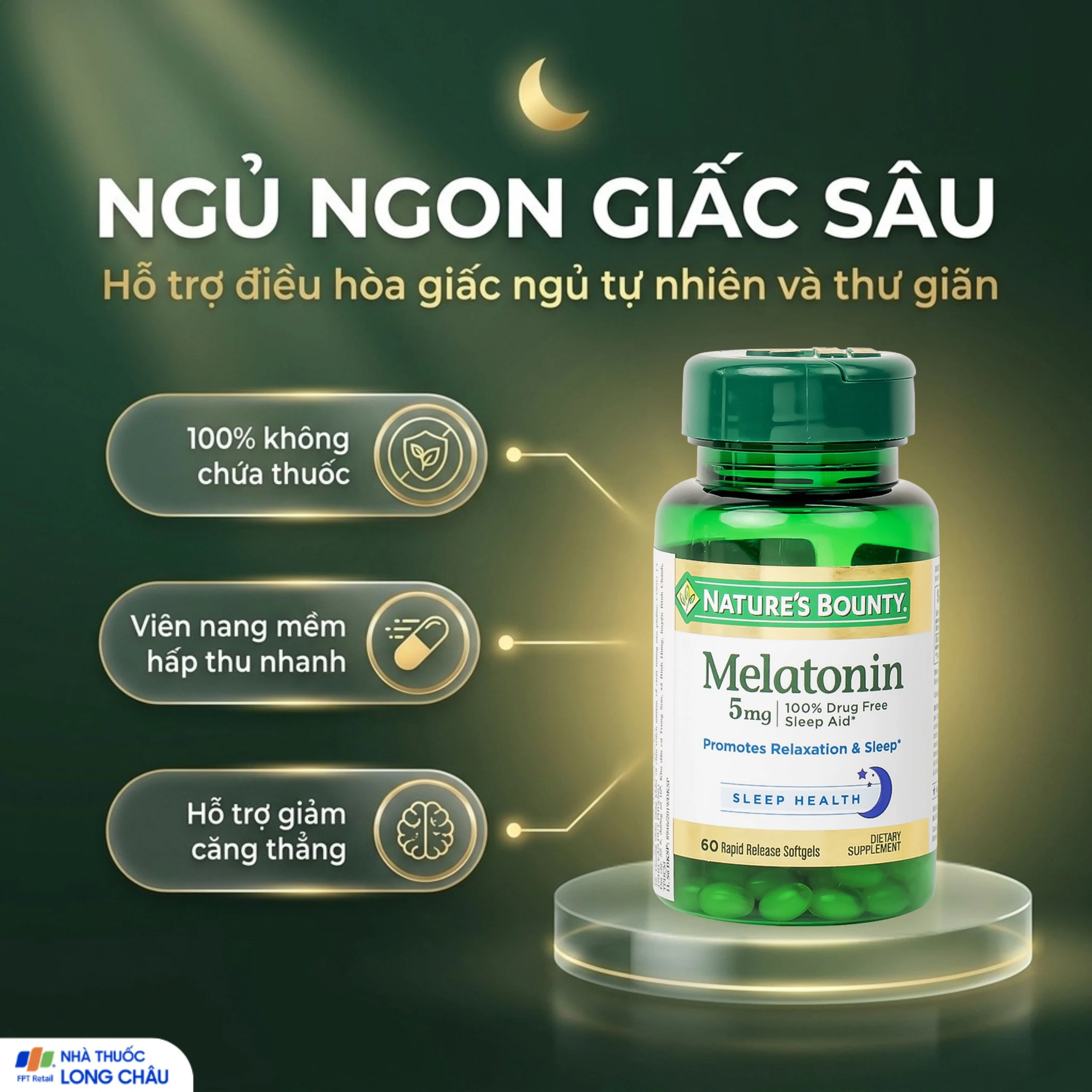 Viên uống giúp điều hòa giấc ngủ giúp ngủ sâu giấc Melatonin Nature's Bounty (60 viên) 2