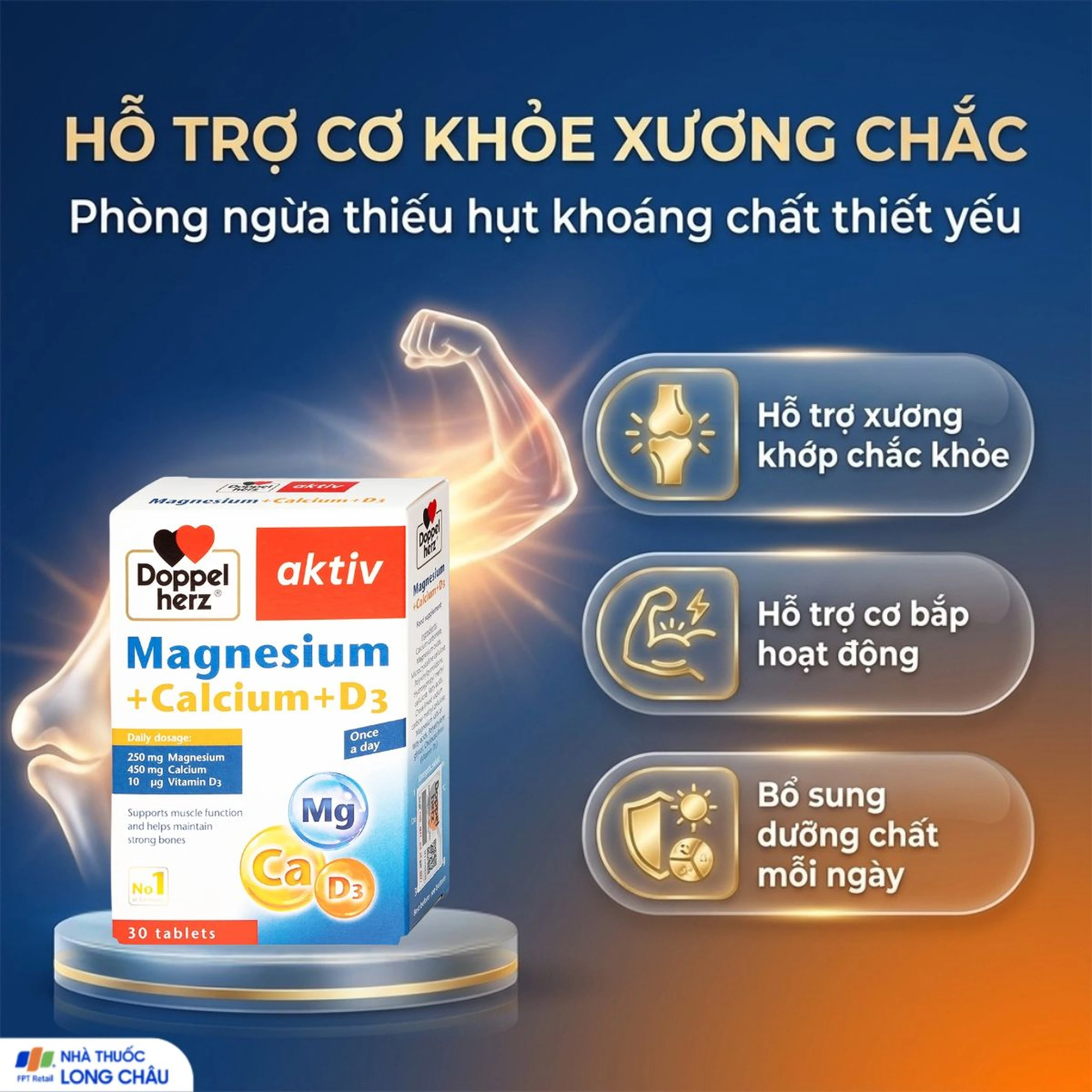 Viên hỗ trợ cơ xương Magnesium+Calcium+D3 Doppelherz (3 vỉ x 10 viên) 4