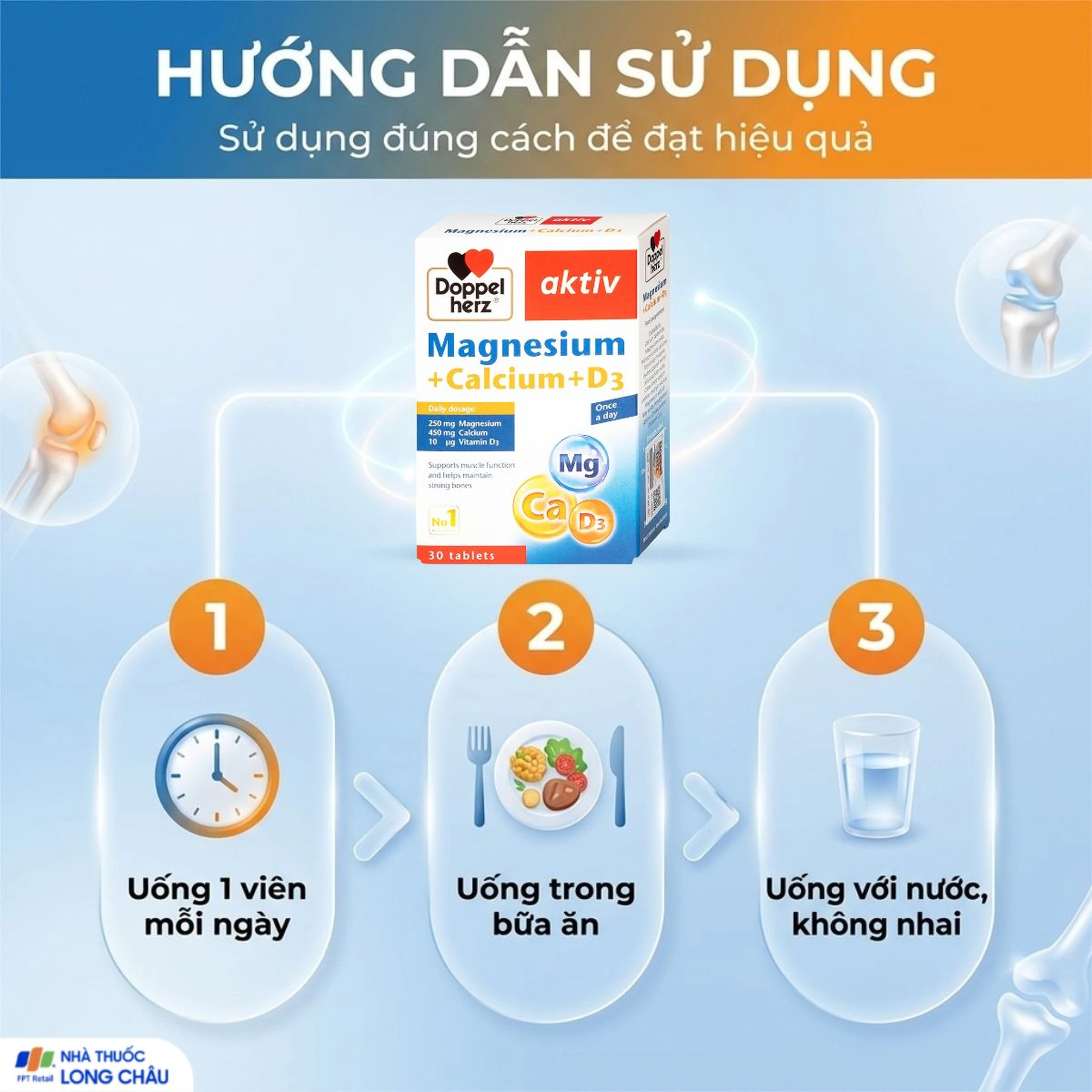 Viên hỗ trợ cơ xương Magnesium+Calcium+D3 Doppelherz (3 vỉ x 10 viên) 5