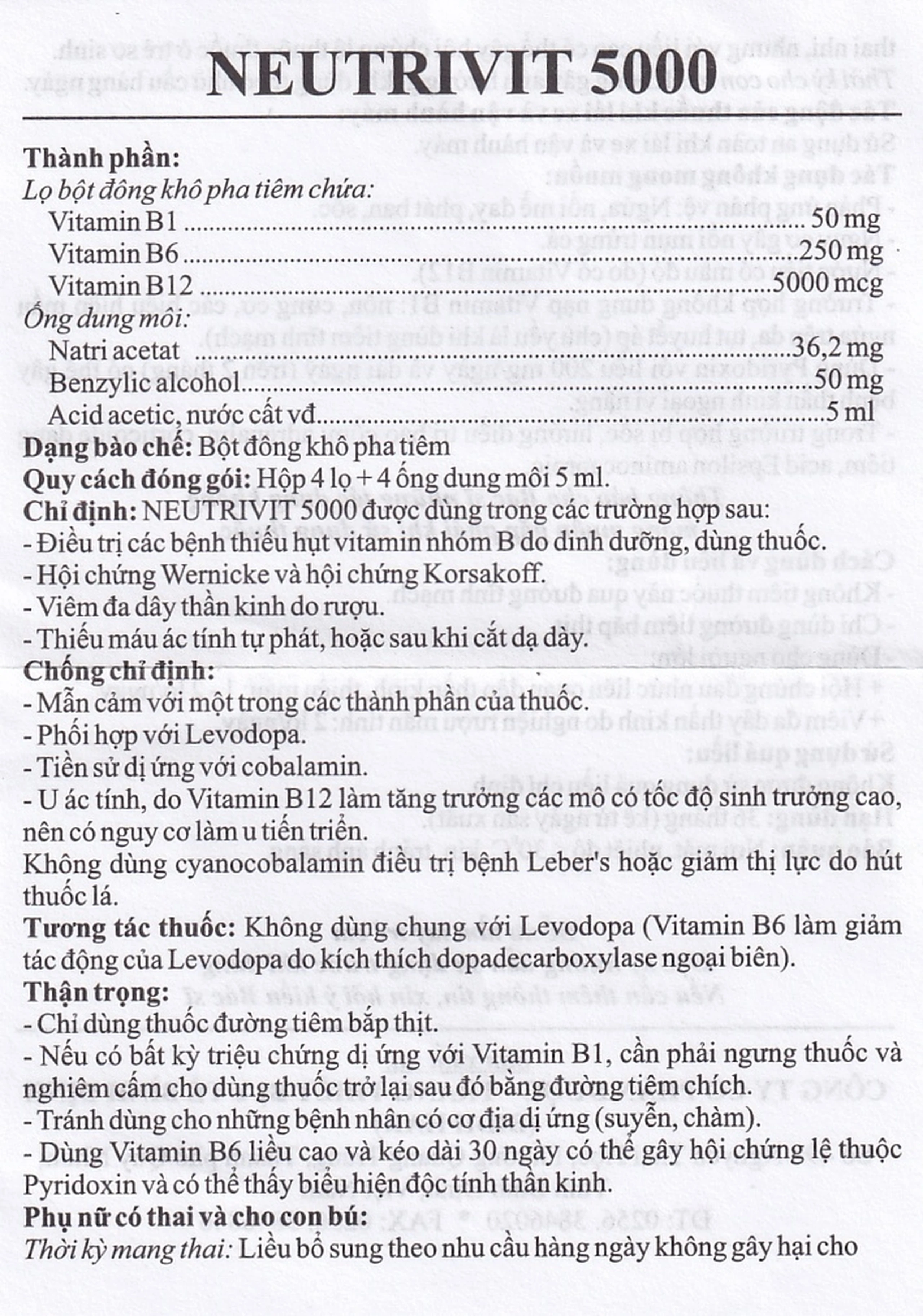 Bột pha tiêm Neutrivit 5000 Bidiphar điều trị viêm thần kinh (4 cặp)