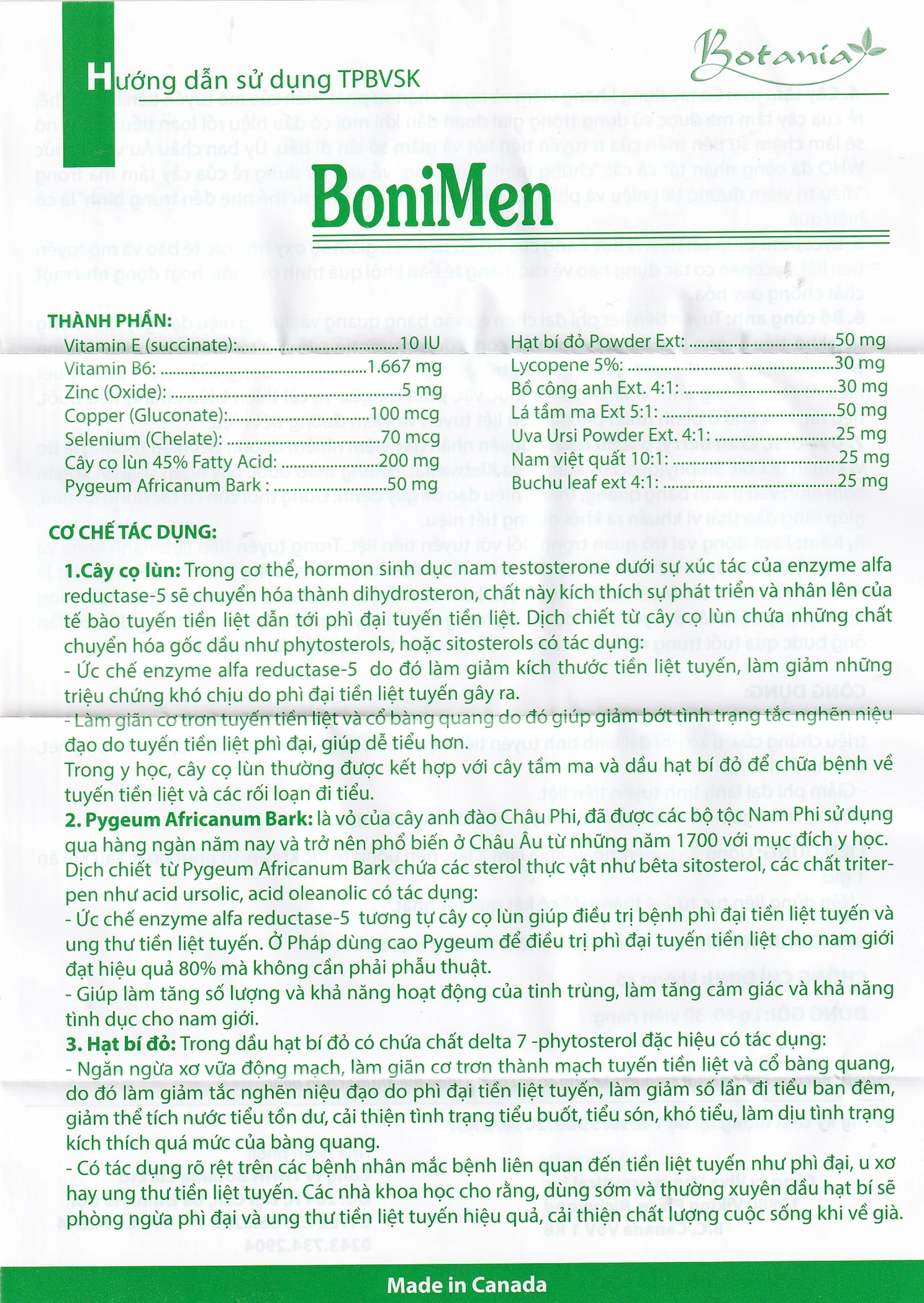 Viên uống hỗ trợ điều trị bệnh phì đại tuyến tiền liệt BoniMen Botania (30 viên)