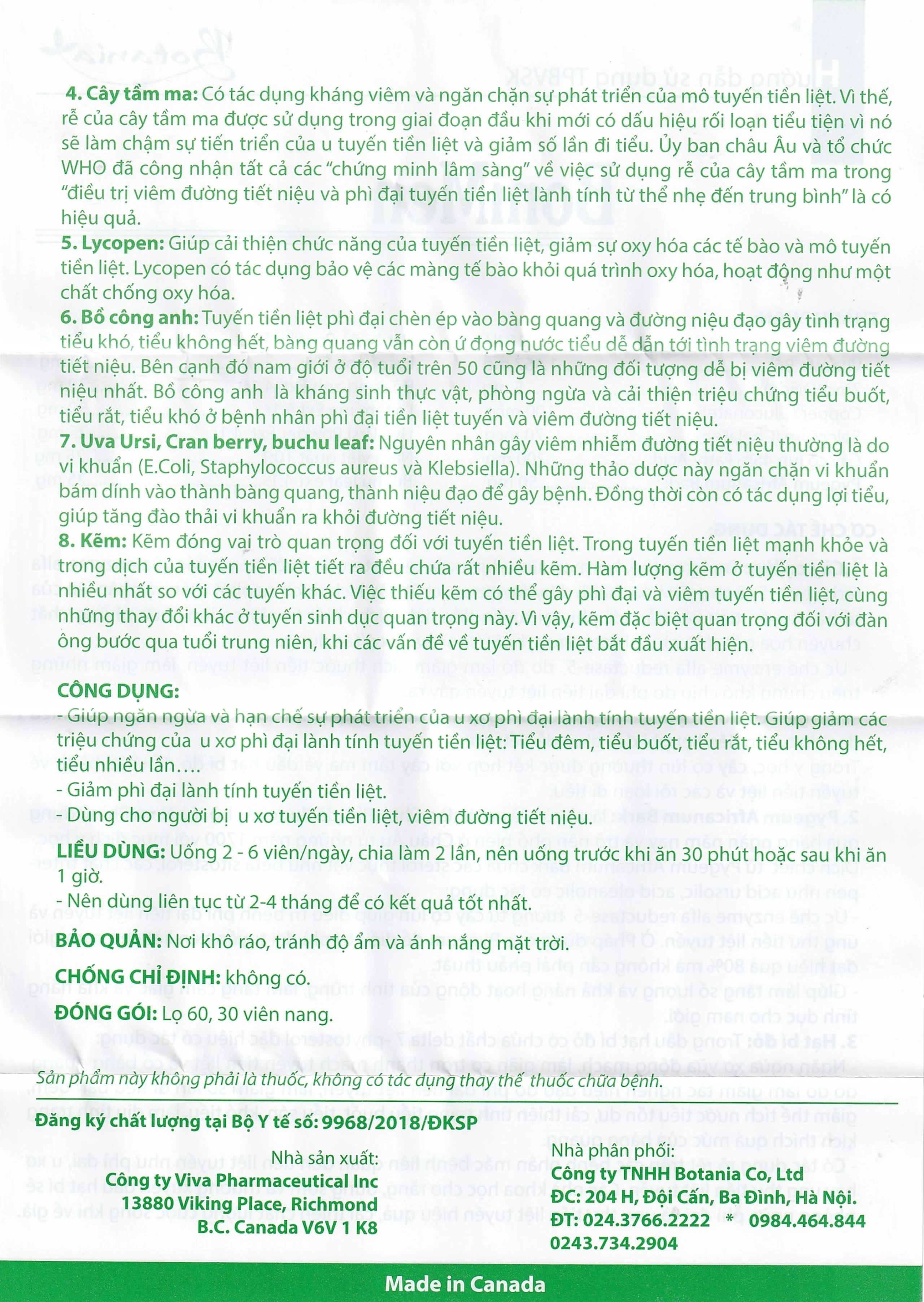 Viên uống hỗ trợ điều trị bệnh phì đại tuyến tiền liệt BoniMen Botania (30 viên)