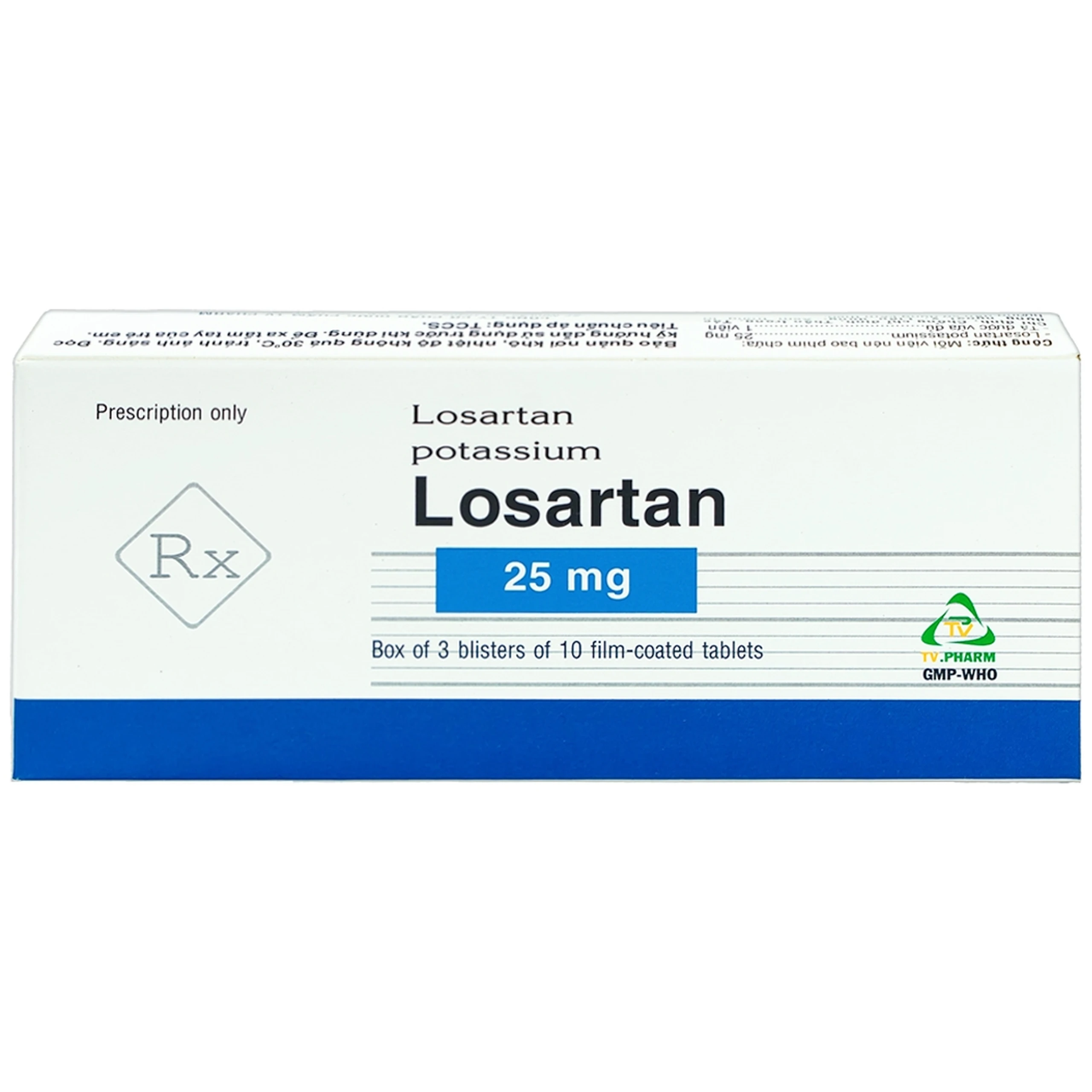 Viên nén Losartan 25mg TV.Pharm điều trị tăng huyết áp (3 vỉ x 10 viên)