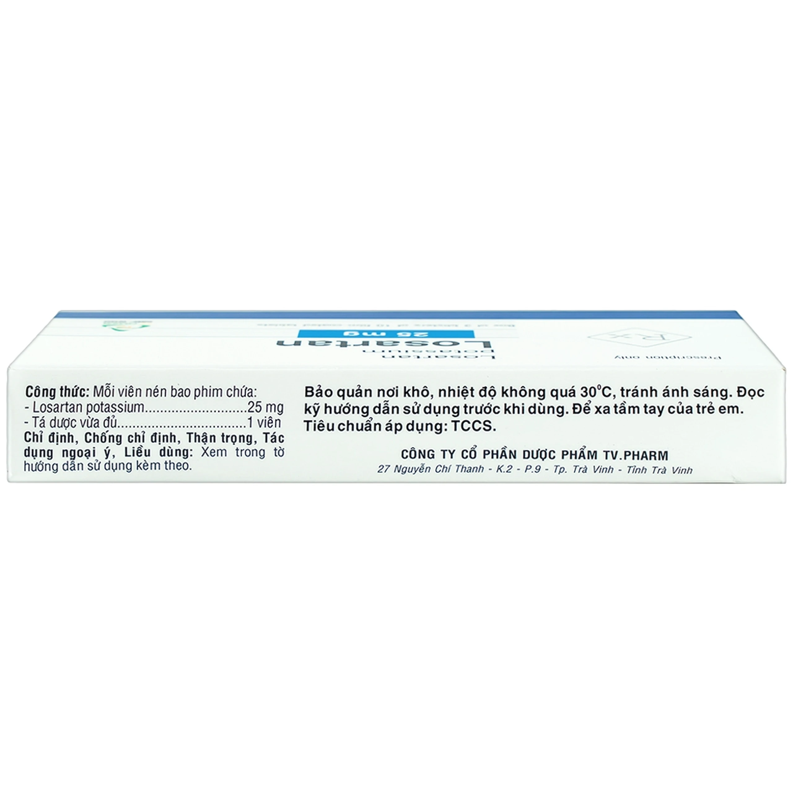 Viên nén Losartan 25mg TV.Pharm điều trị tăng huyết áp (3 vỉ x 10 viên)