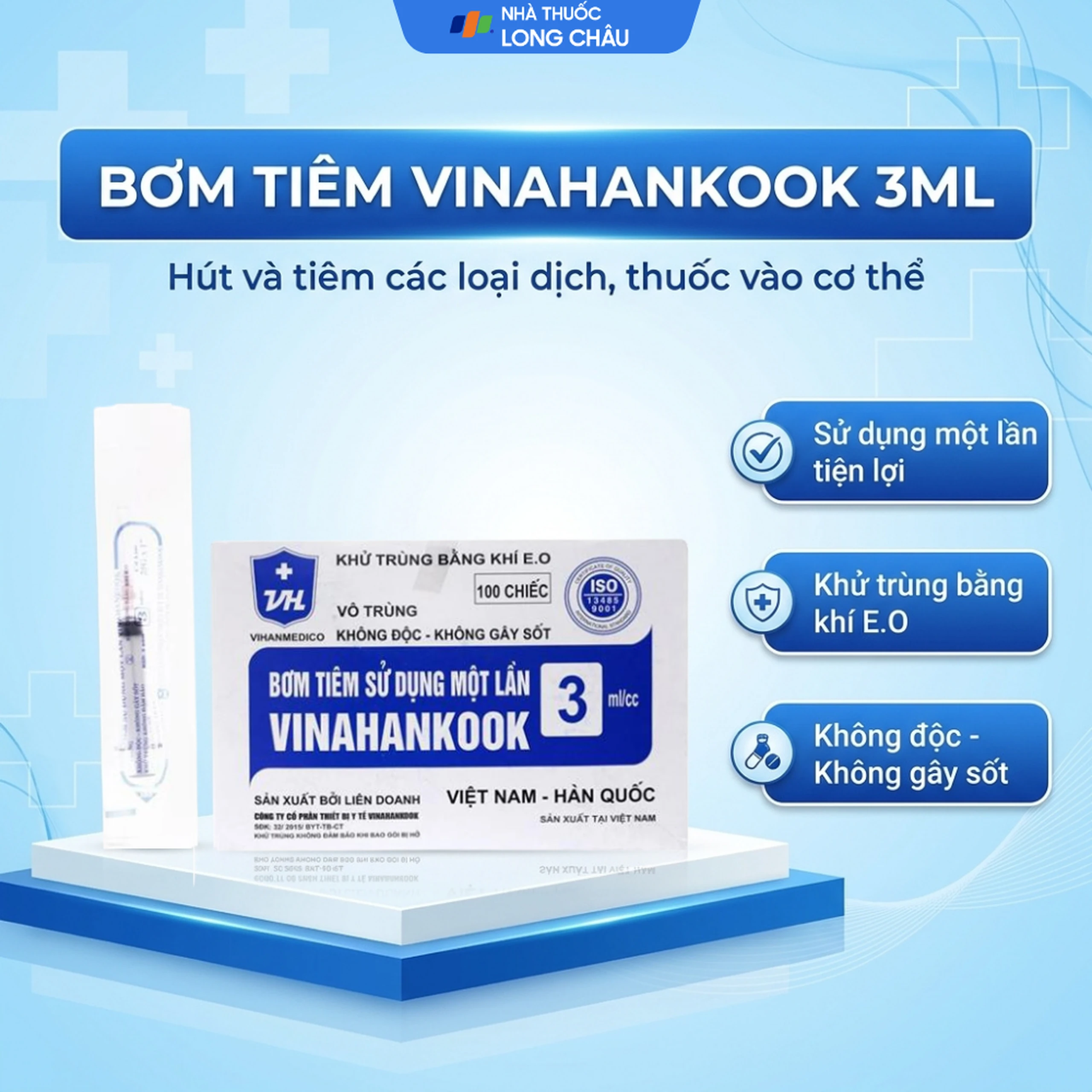 Bơm tiêm 3ml/cc 25G Vinahankook dùng một lần (100 cái) 2