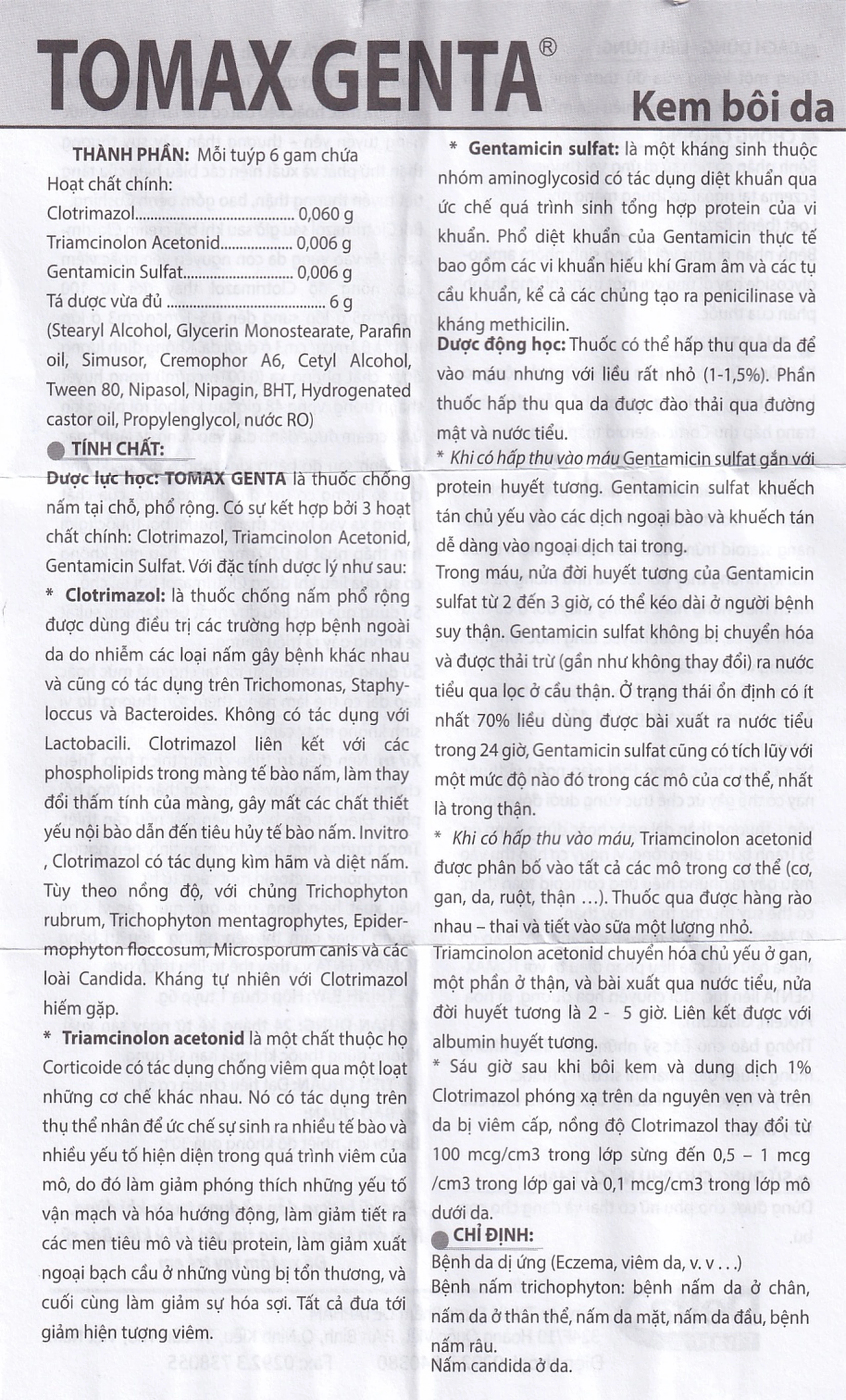 Kem bôi da Tomax Genta Detapharm điều trị bệnh da dị ứng (6g)