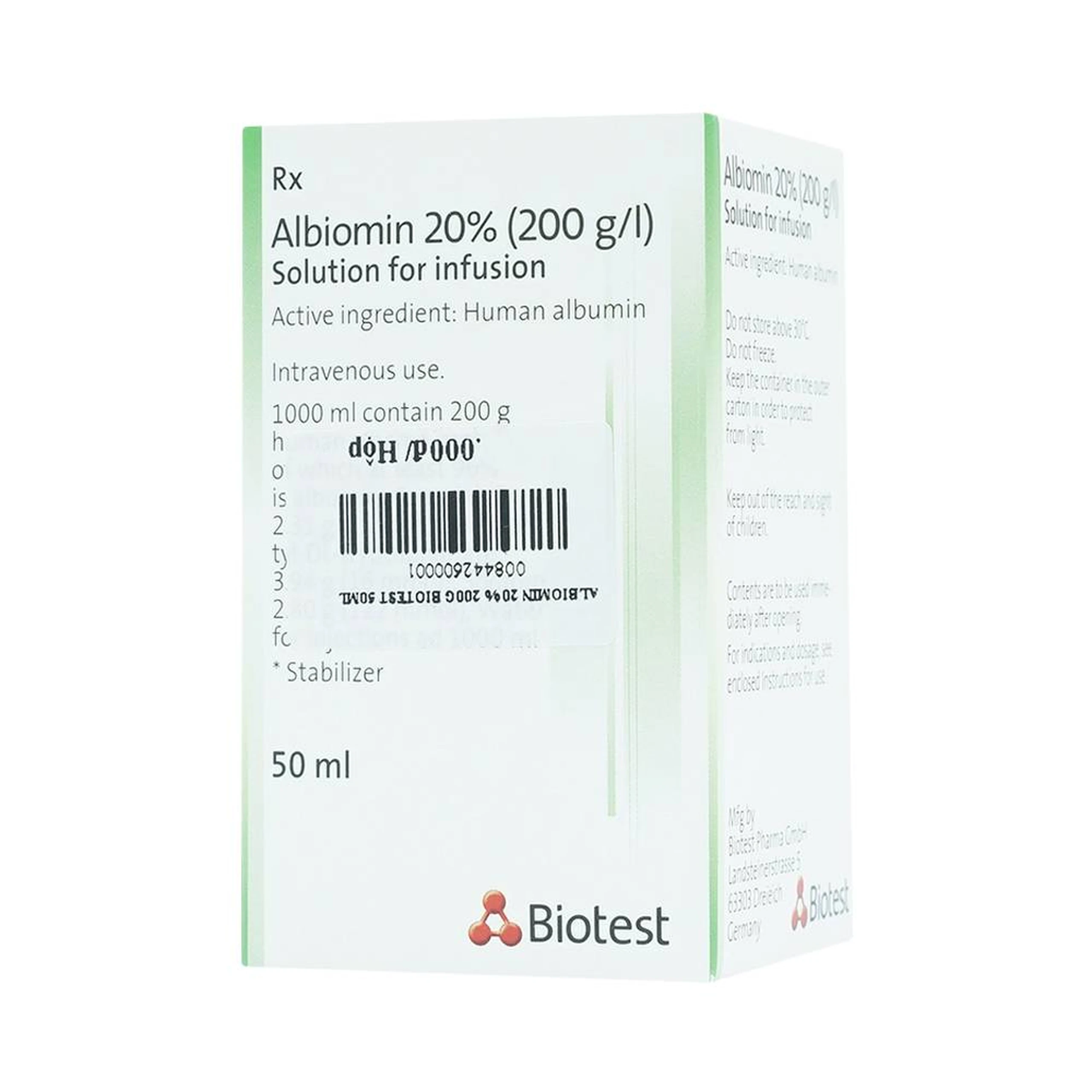 Dịch truyền Albiomin 20% Biotest điều trị cấp cứu trường hợp choáng do giảm thể tích máu (50ml)