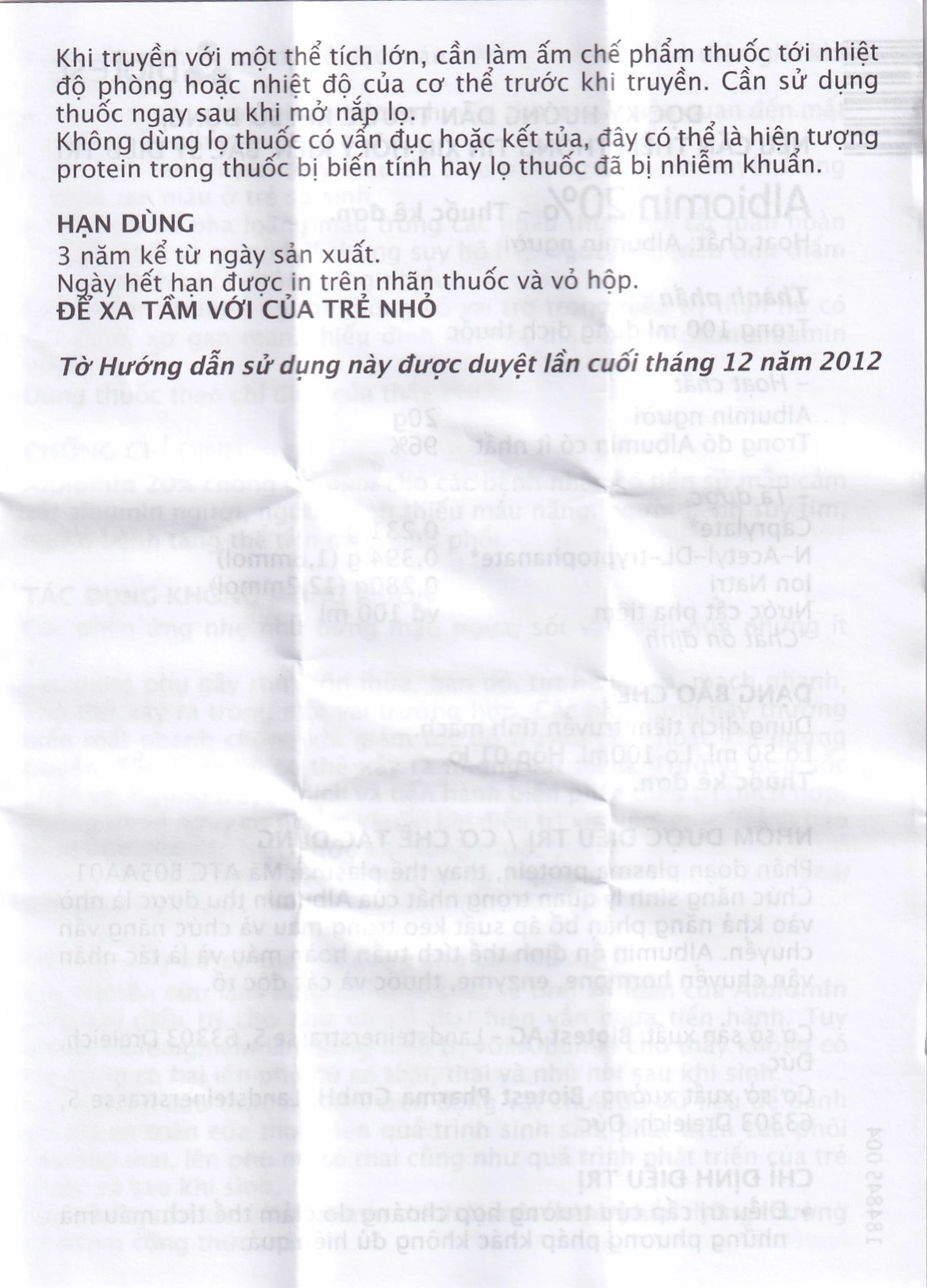 Dịch truyền Albiomin 20% Biotest điều trị cấp cứu trường hợp choáng do giảm thể tích máu (50ml)