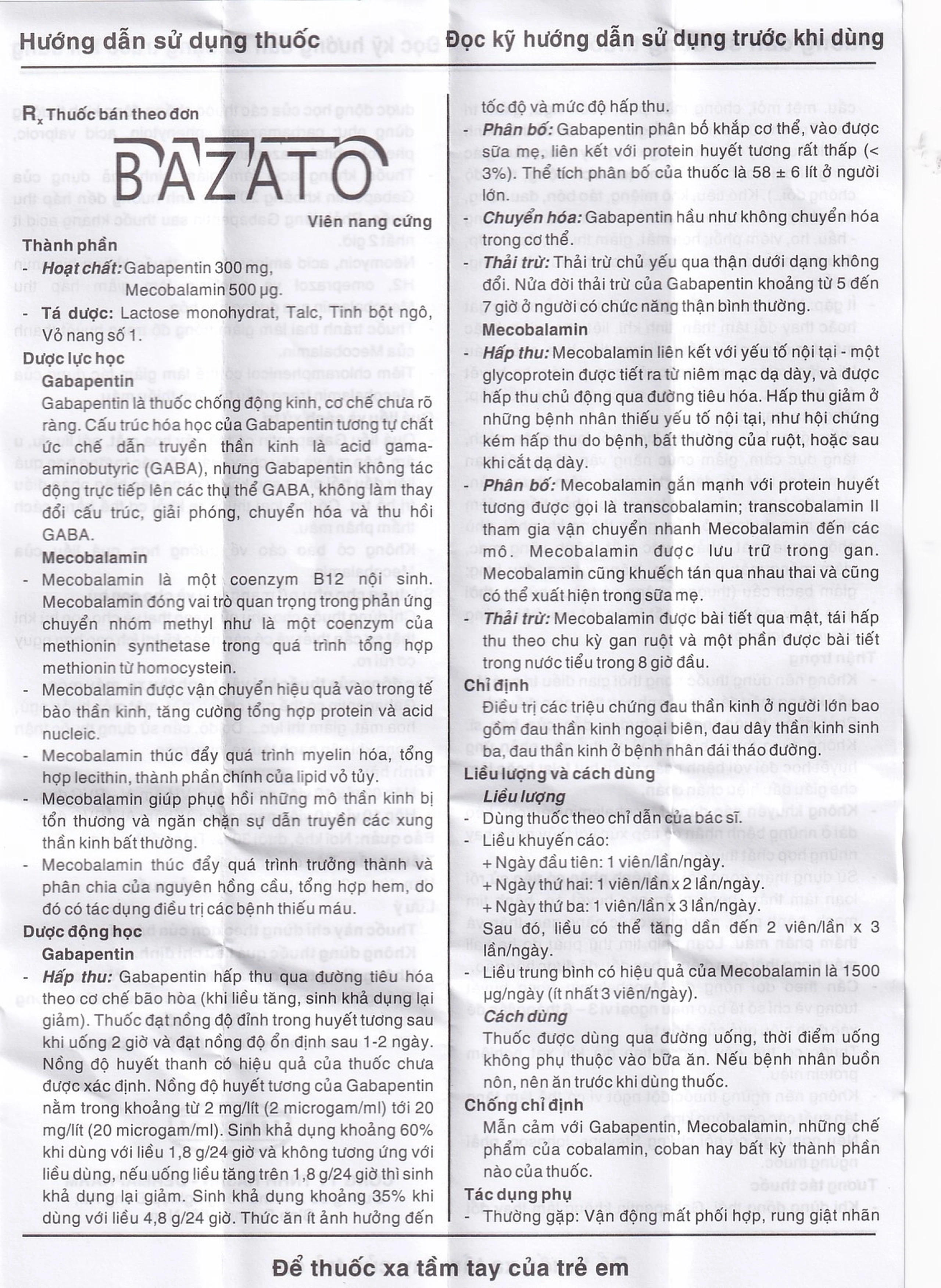 Thuốc Bazato 300mg Hasan điều trị các triệu chứng đau thần kinh (3 vỉ x 10 viên)