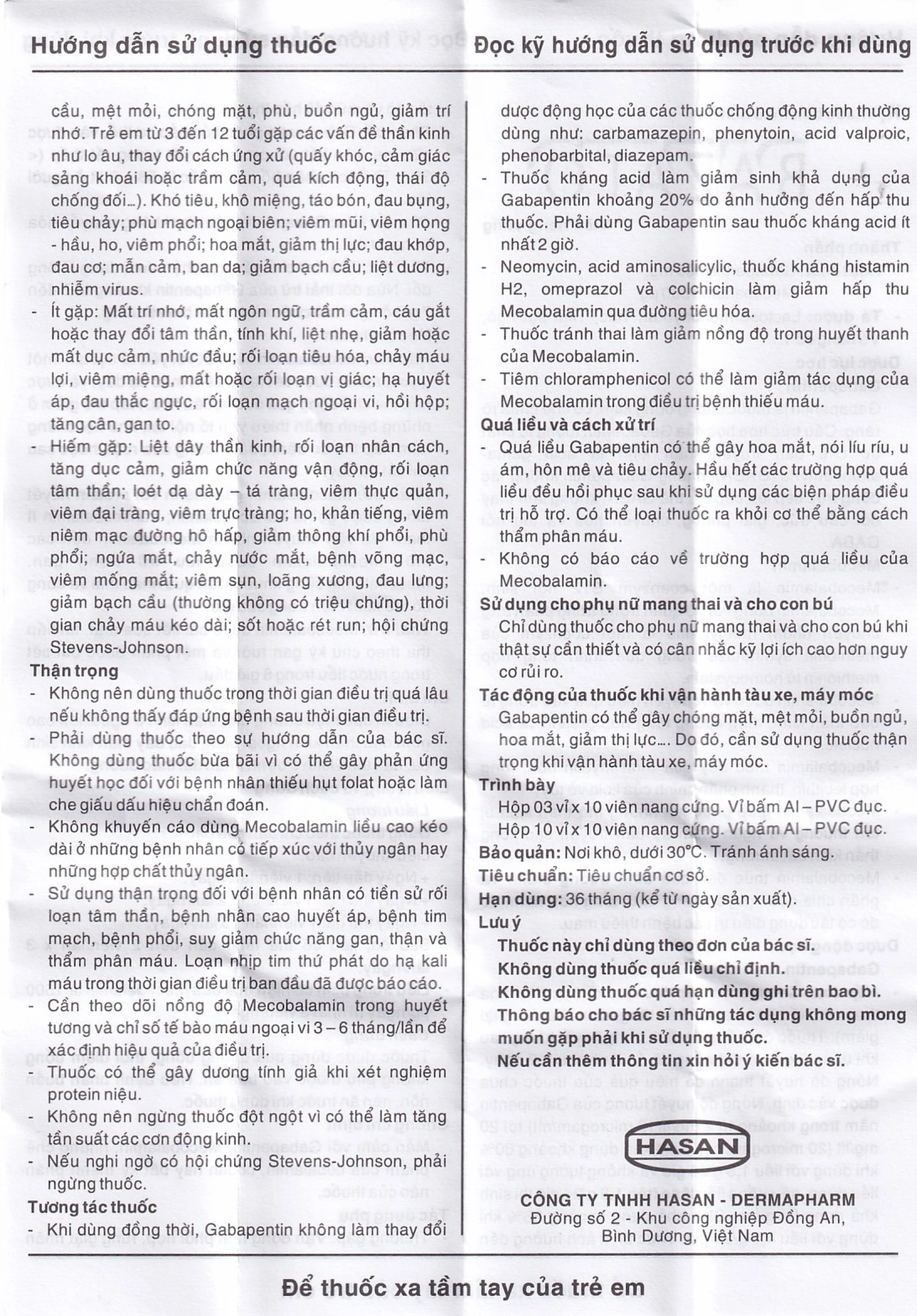 Thuốc Bazato 300mg Hasan điều trị các triệu chứng đau thần kinh (3 vỉ x 10 viên)