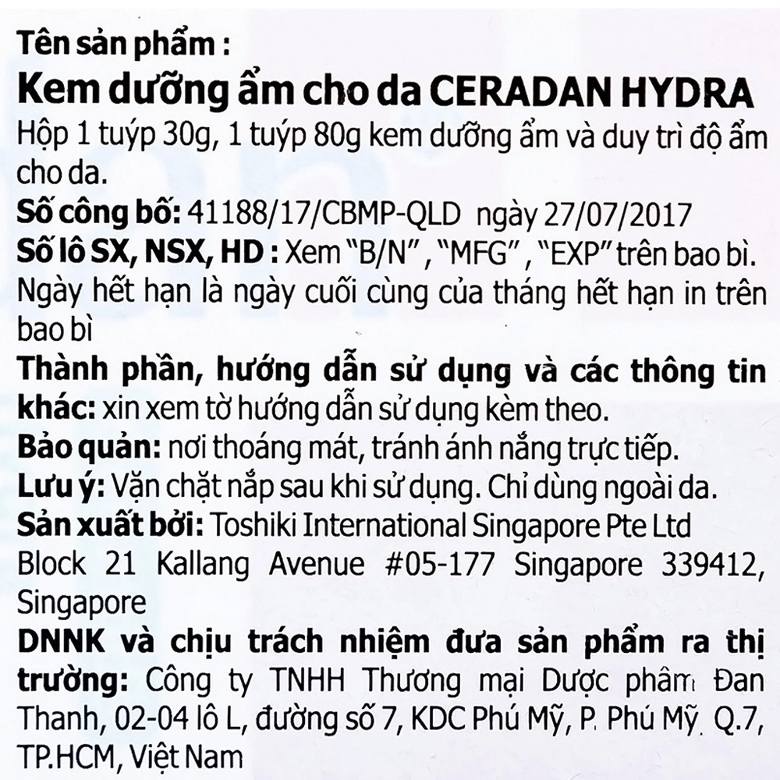 Kem dưỡng ẩm Ceradan Ceramide Hydra Moisturiser làm dịu da và phục hồi da bị kích ứng 30g