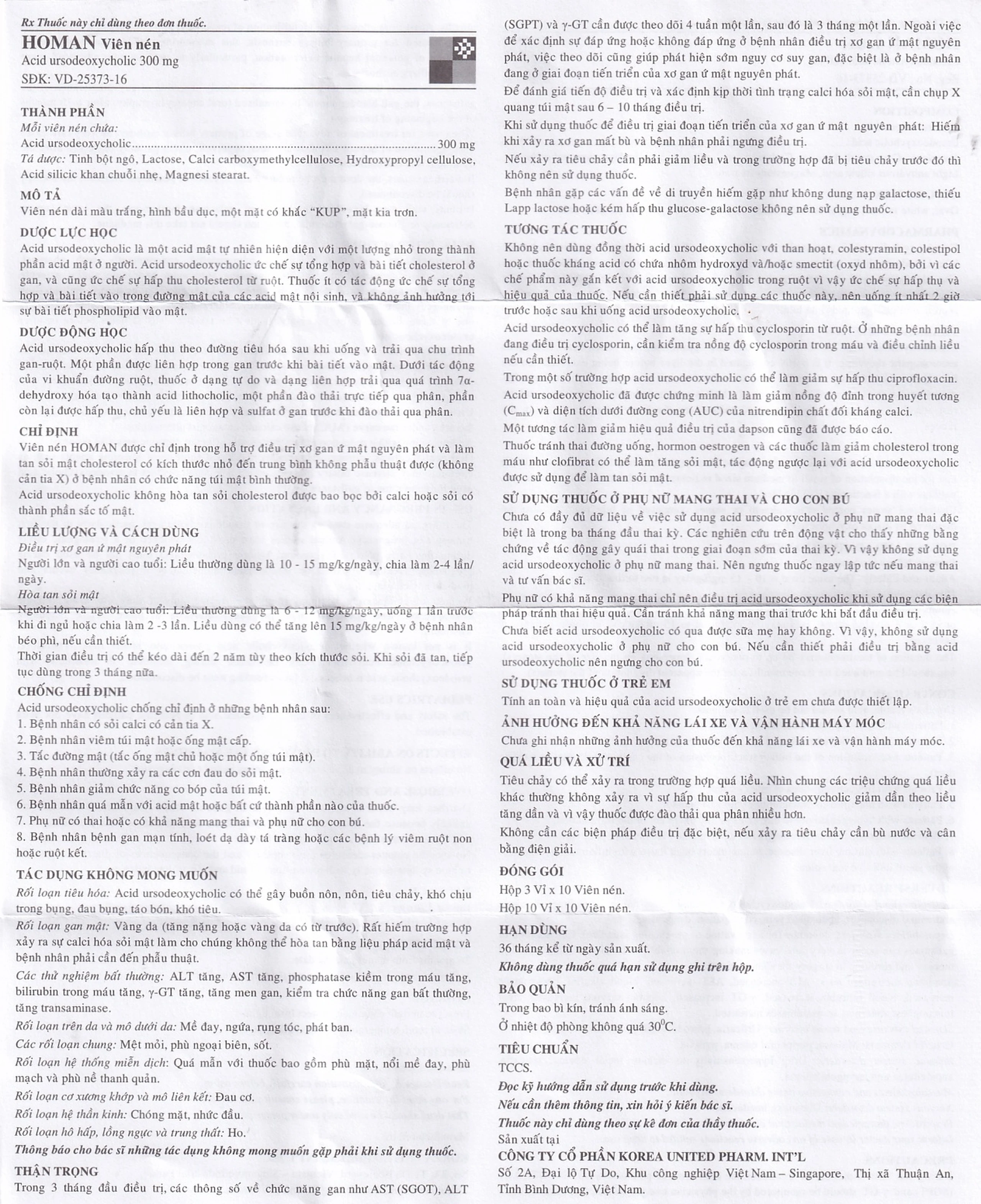 Thuốc Homan 300mg Korea United điều trị xơ gan ứ mật nguyên phát (10 vỉ x 10 viên)