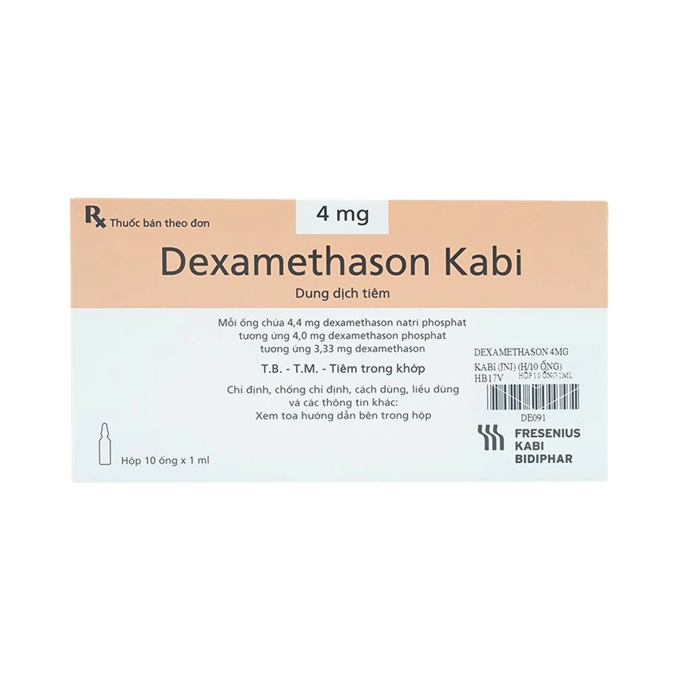 Thuốc Dexamethason Kabi 4mg dùng trong dị ứng nặng (10 ống)